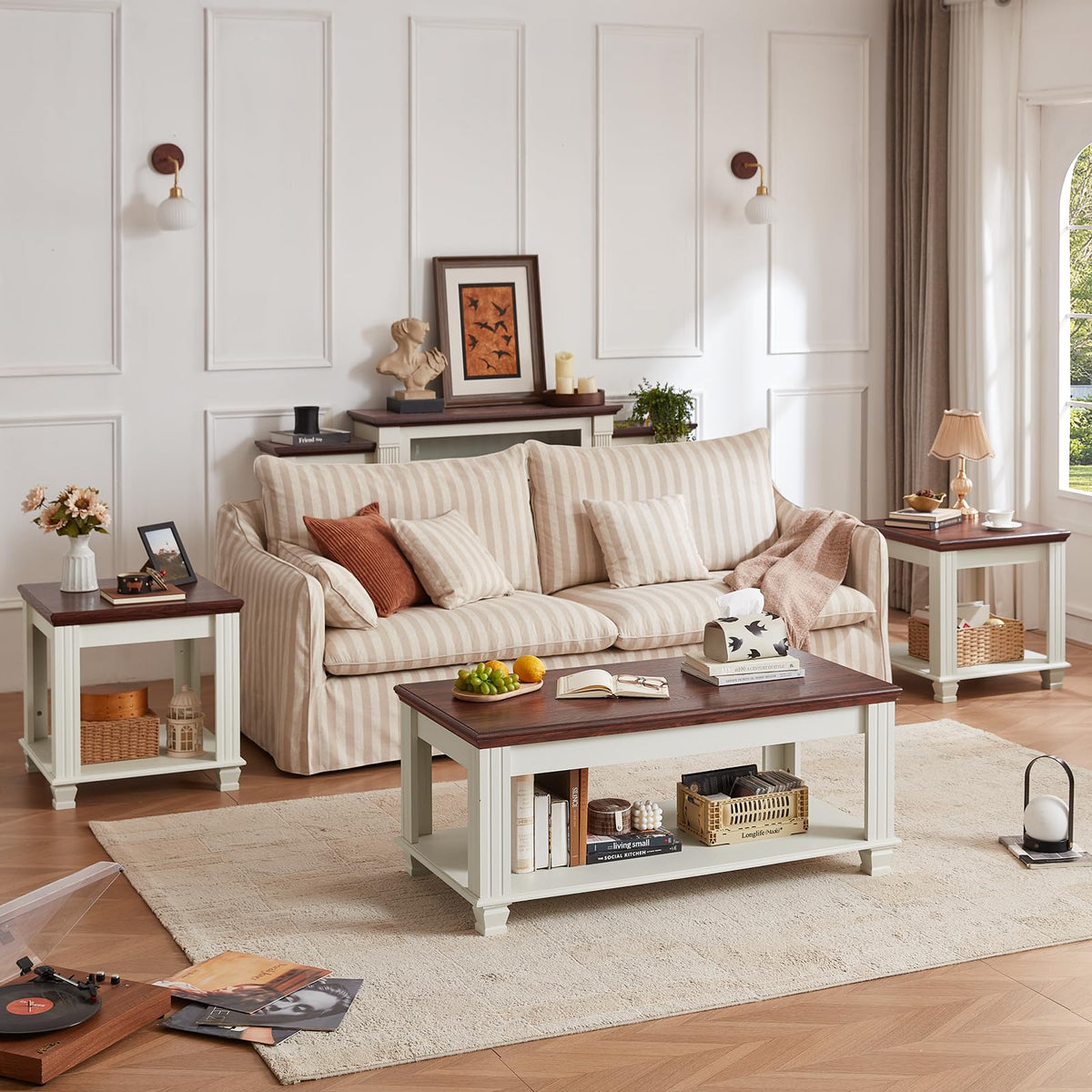 Farmhouse Coffee Table Set 3 Piece with End Tables