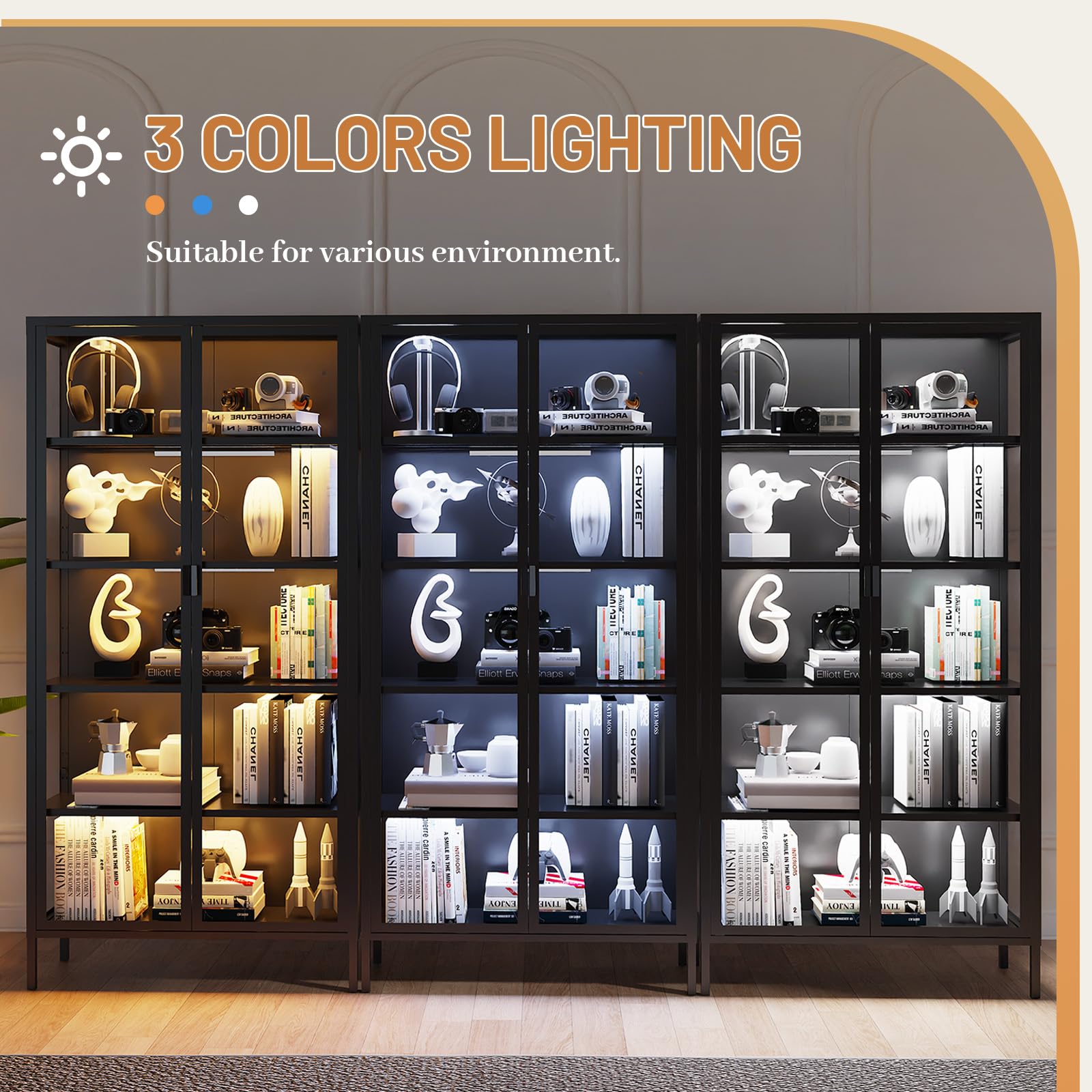 71" Display Cabinet with Glass Doors and LED Lighting