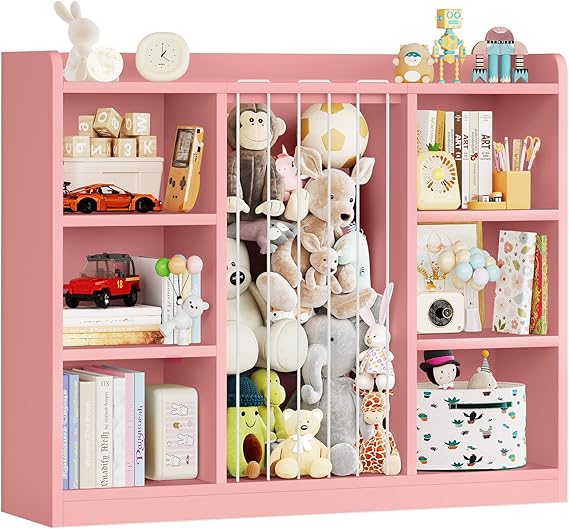 Toy Storage Organizer with Stuffed Animal Zoo Net and 8 Cubbies