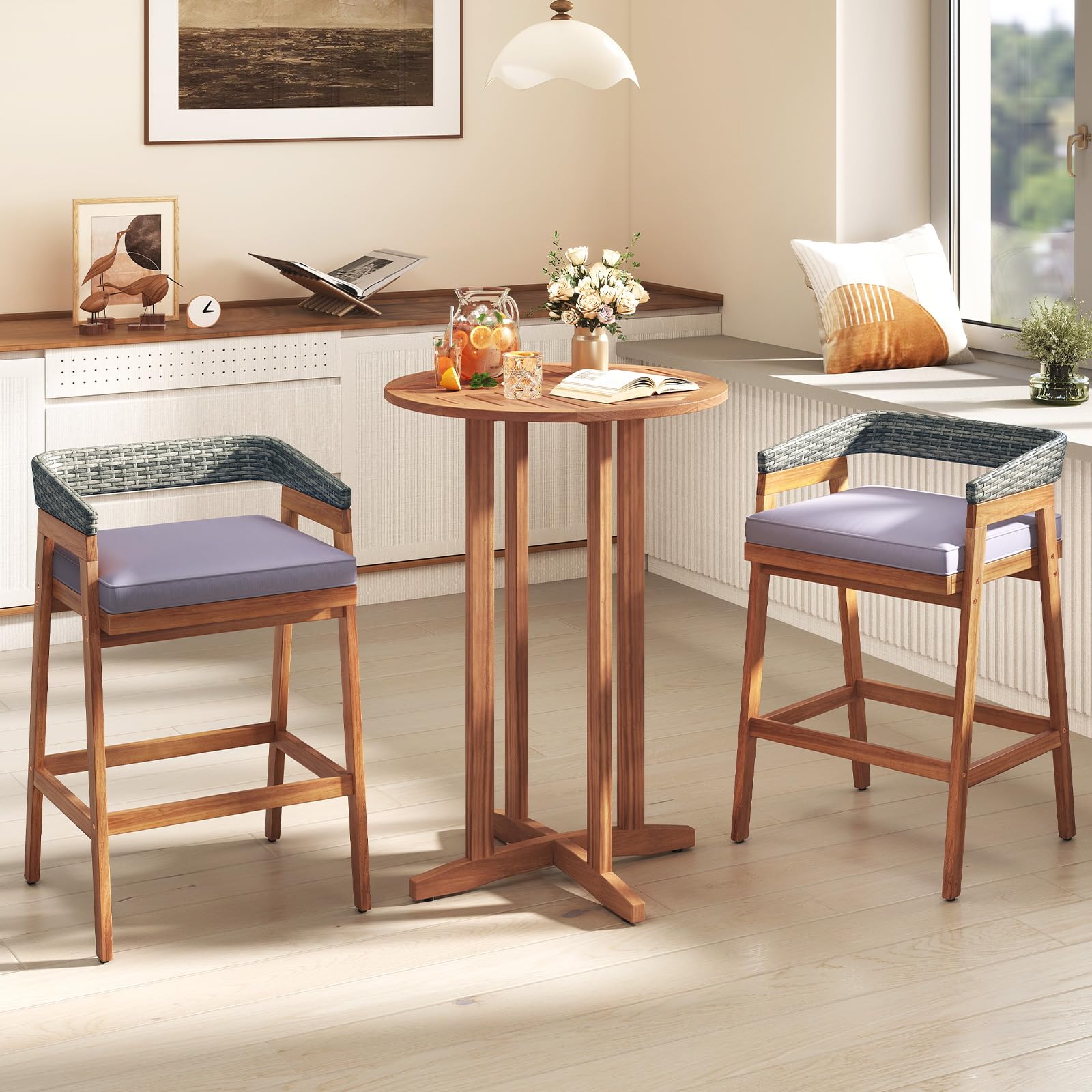 Outdoor Acacia Wood Bar Table 39" Round