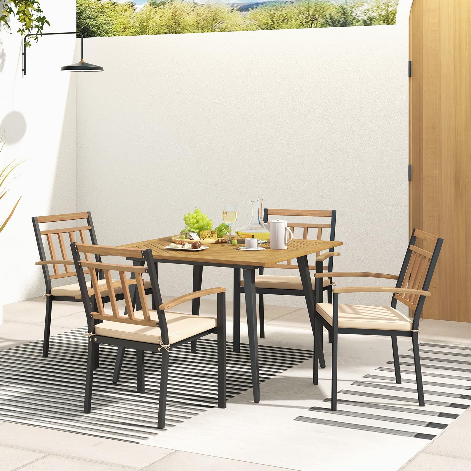 5-Piece Patio Dining Set with Cushions and Umbrella Hole