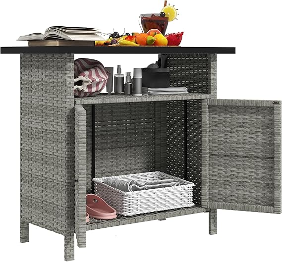 Wicker Outdoor Storage Cabinet with Metal Countertop