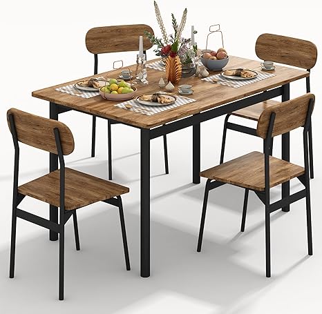 Dining Table Set for 4 with Curved Backrest Chairs