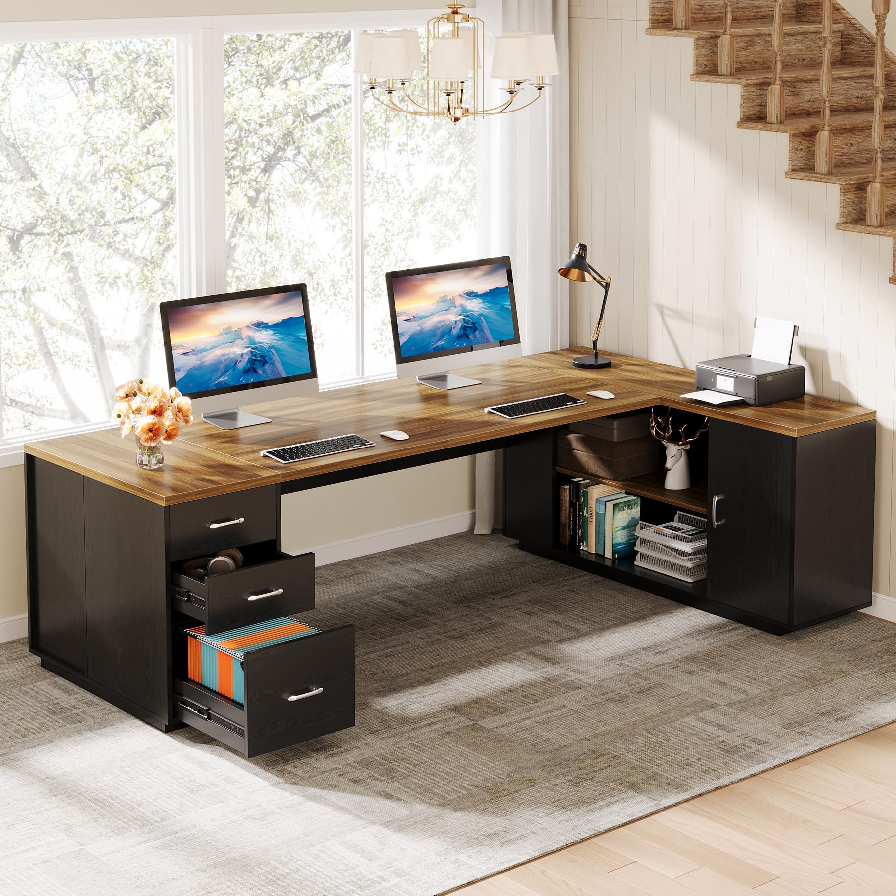 L-Shaped Executive Desk with Storage