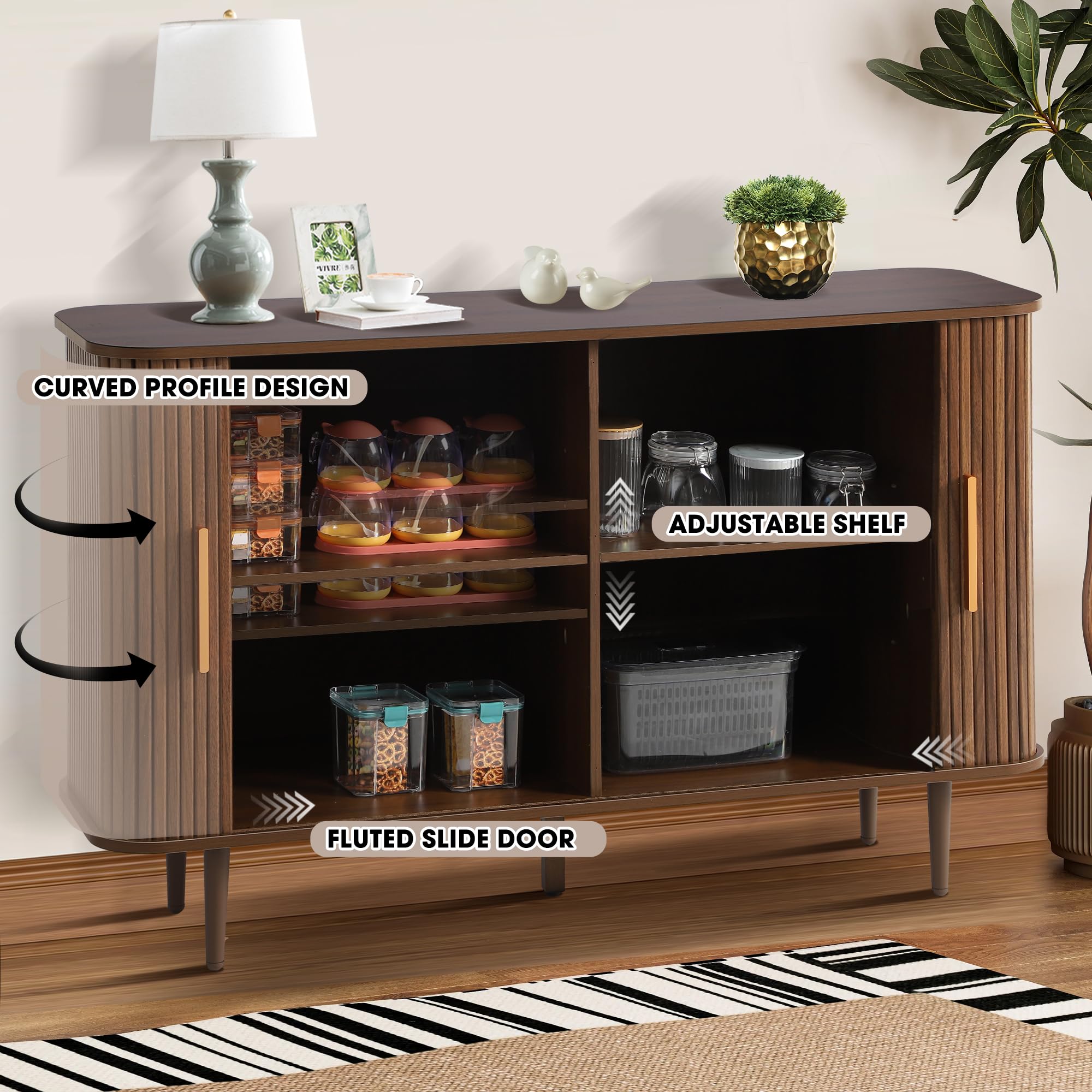 47" Fluted Sideboard Buffet Cabinet with Adjustable Shelves