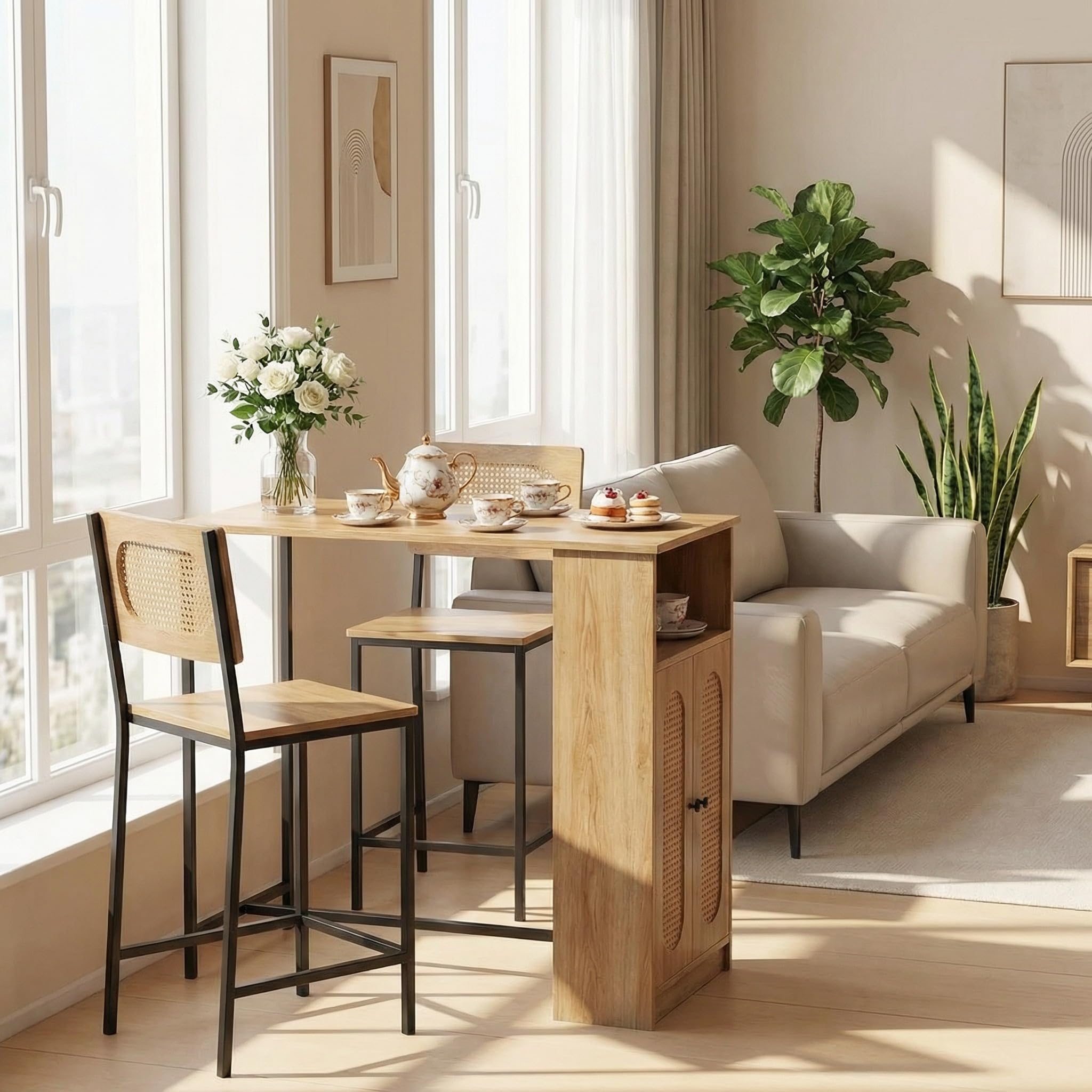 3-Piece Counter Height Bar Table Set with Storage