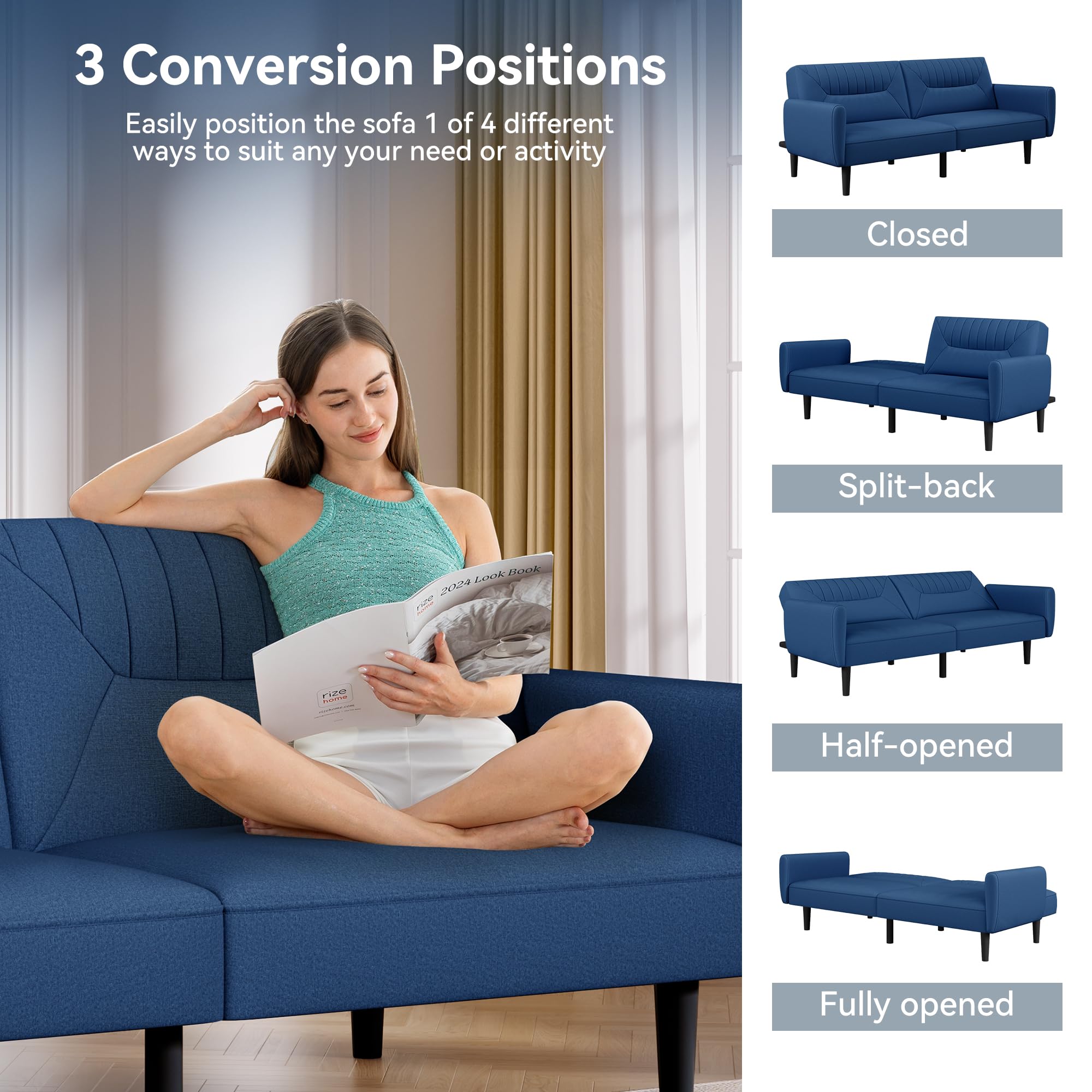Convertible Futon Sofa Bed with Adjustable Backrest
