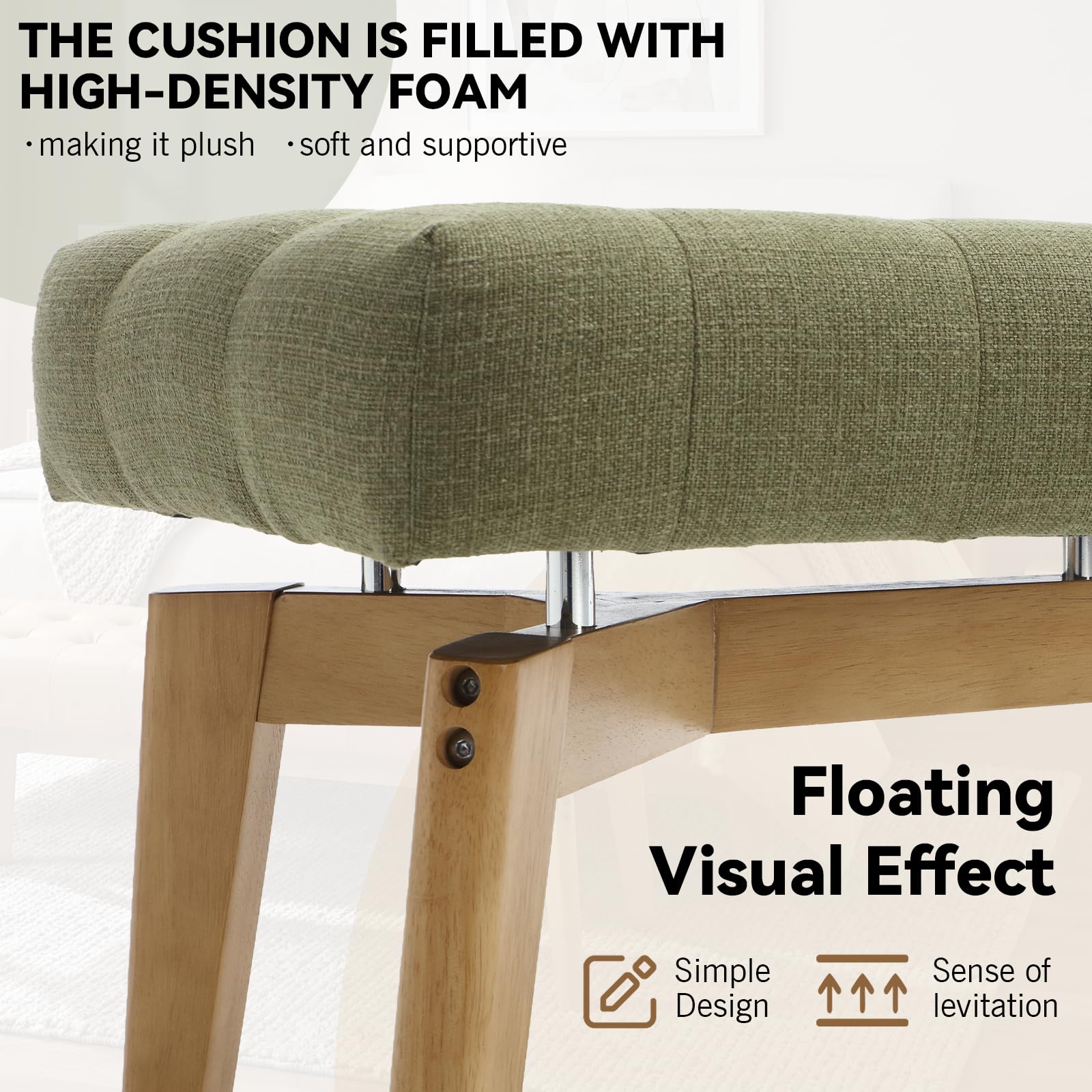 Tufted Linen Upholstered Bench 45.5"