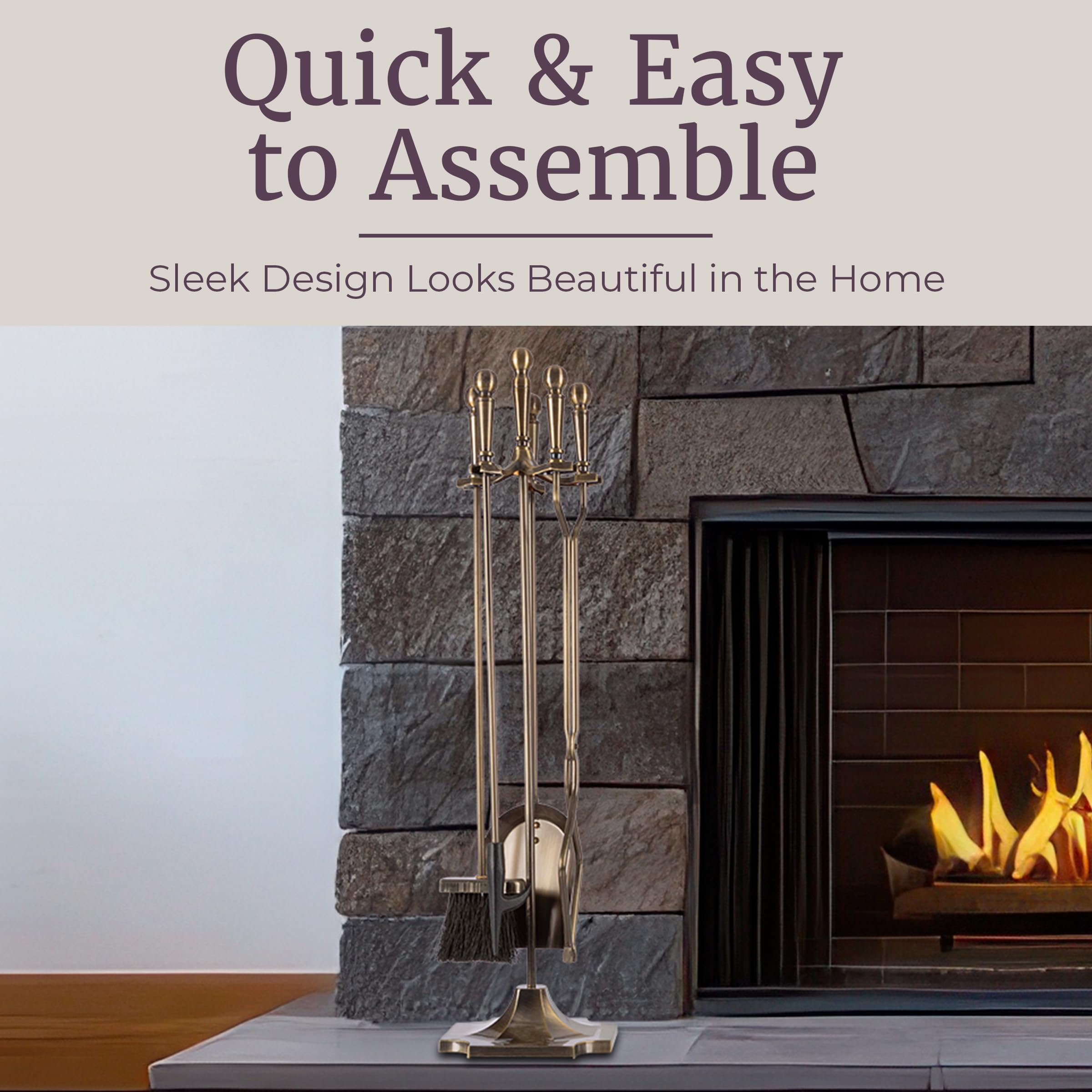 5-Piece Fireplace Tool Set with Stand
