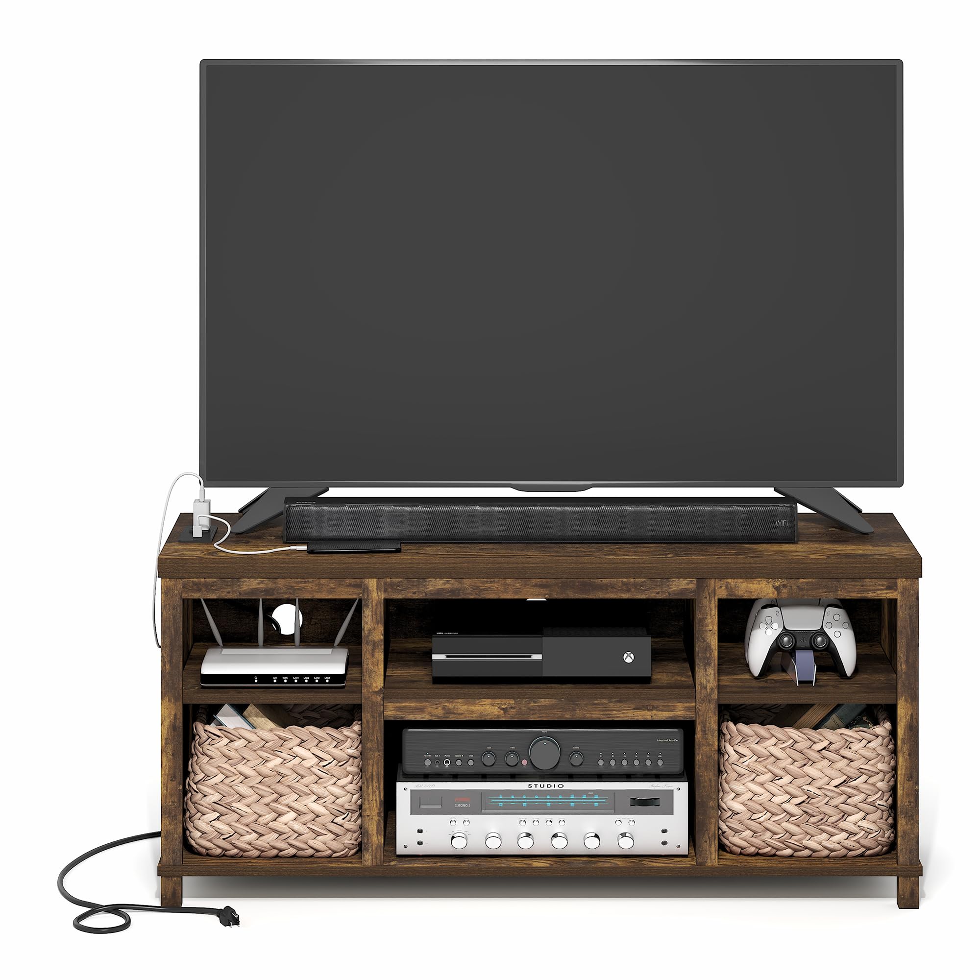 Farmhouse TV Stand with USB Charging Station