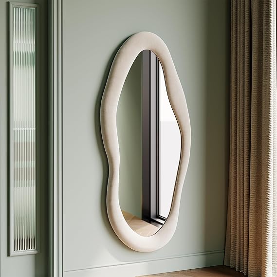 Full Length Mirror 63x24 Flannel Wrapped Wooden Frame