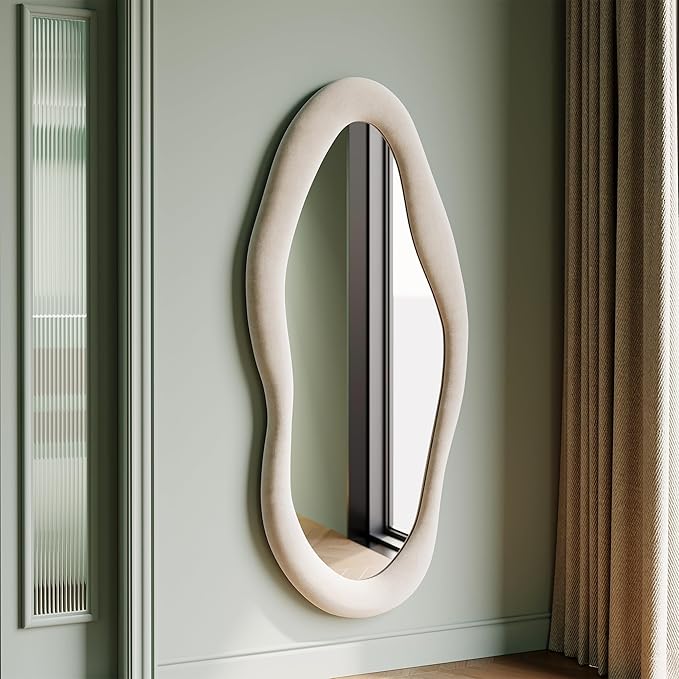 Full Length Wall Mirror 63" x 24" Flannel Wrapped Wooden Frame