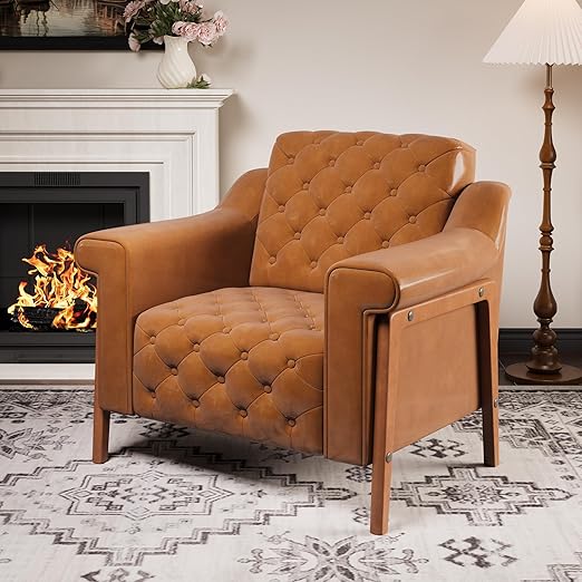 Brown PU Leather Accent Chair with Ergonomic Support