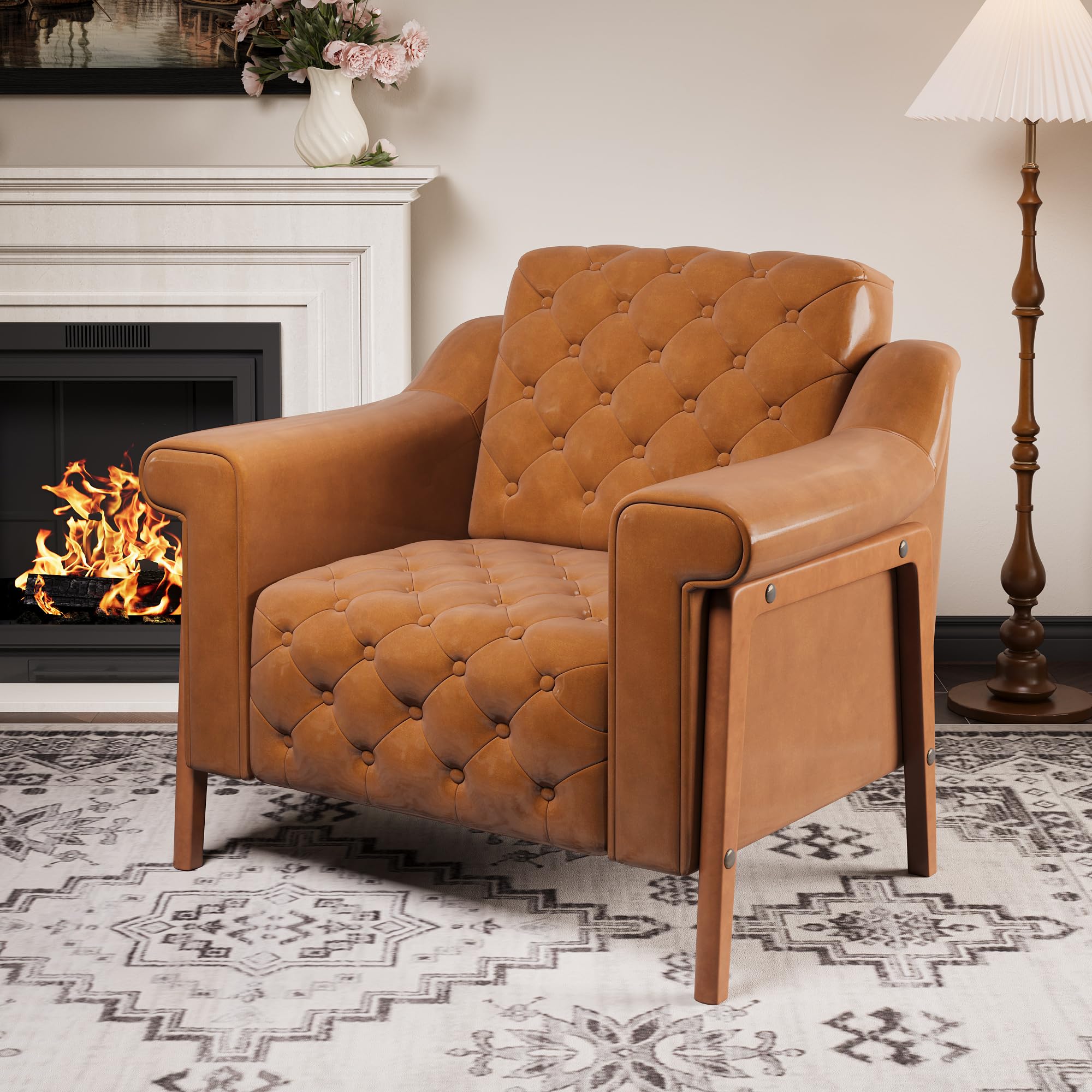 Brown PU Leather Accent Chair with Ergonomic Support