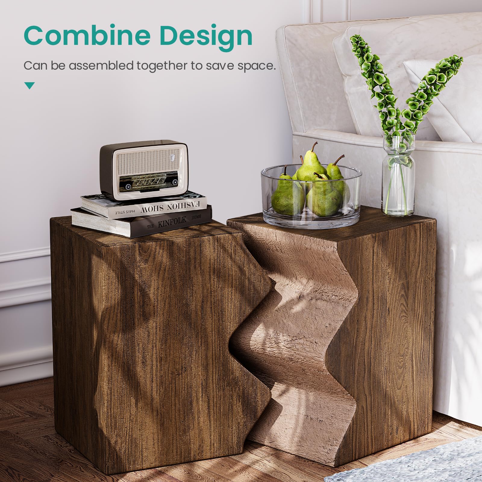 Concrete Side Table Set of 2 Outdoor Patio End Tables