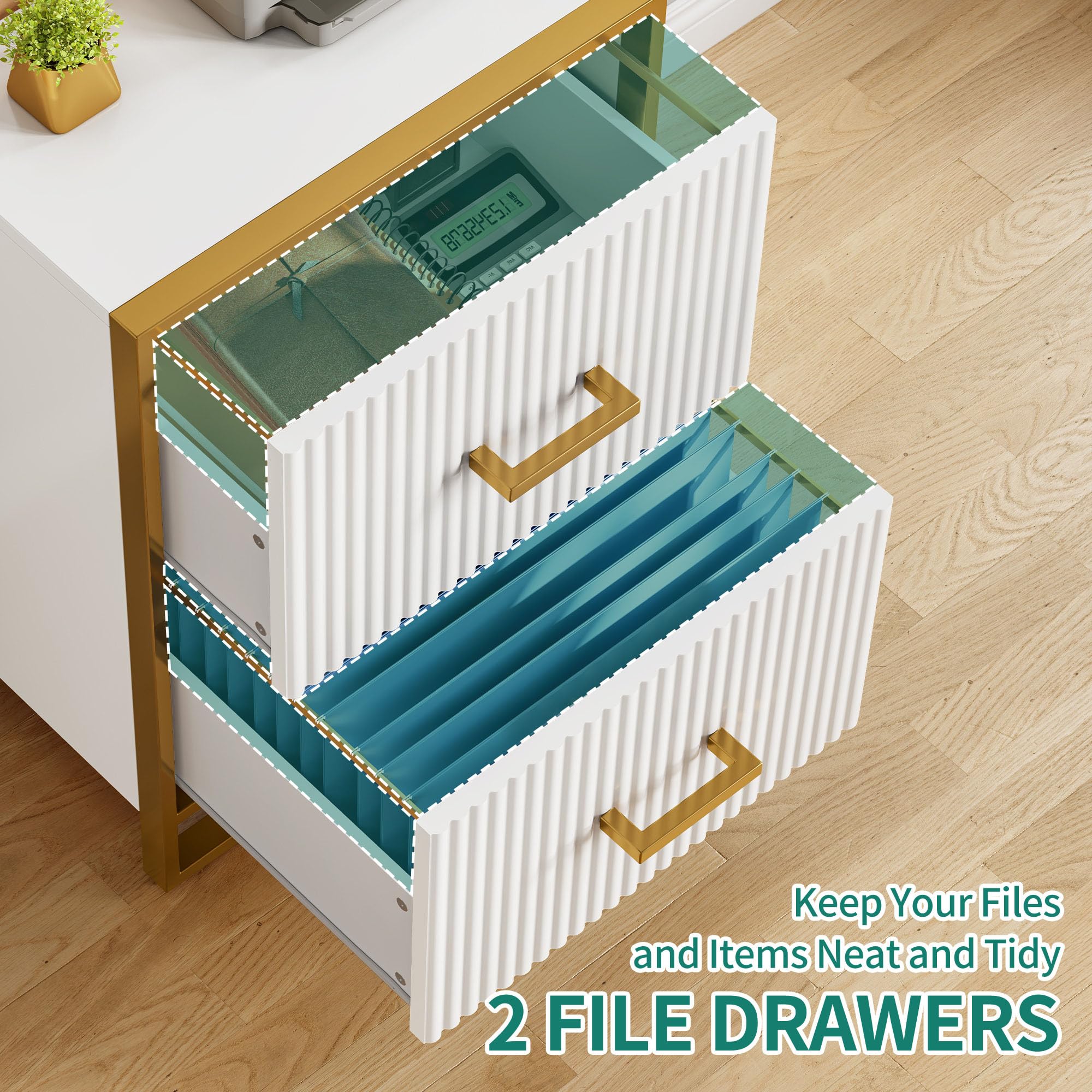 2 Drawer Lateral File Cabinet with Gold Frame