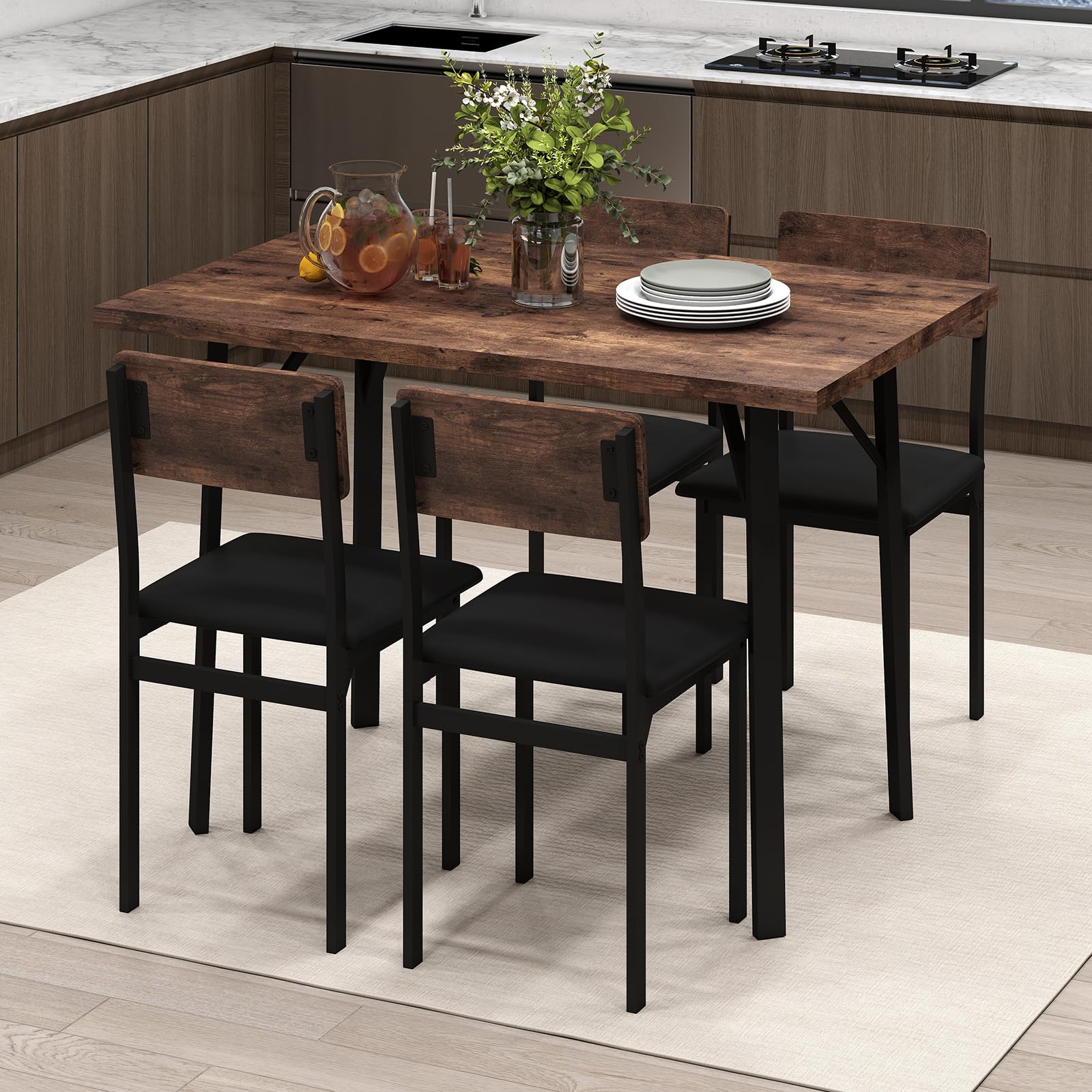 5-Piece Dining Table Set with Padded Chairs
