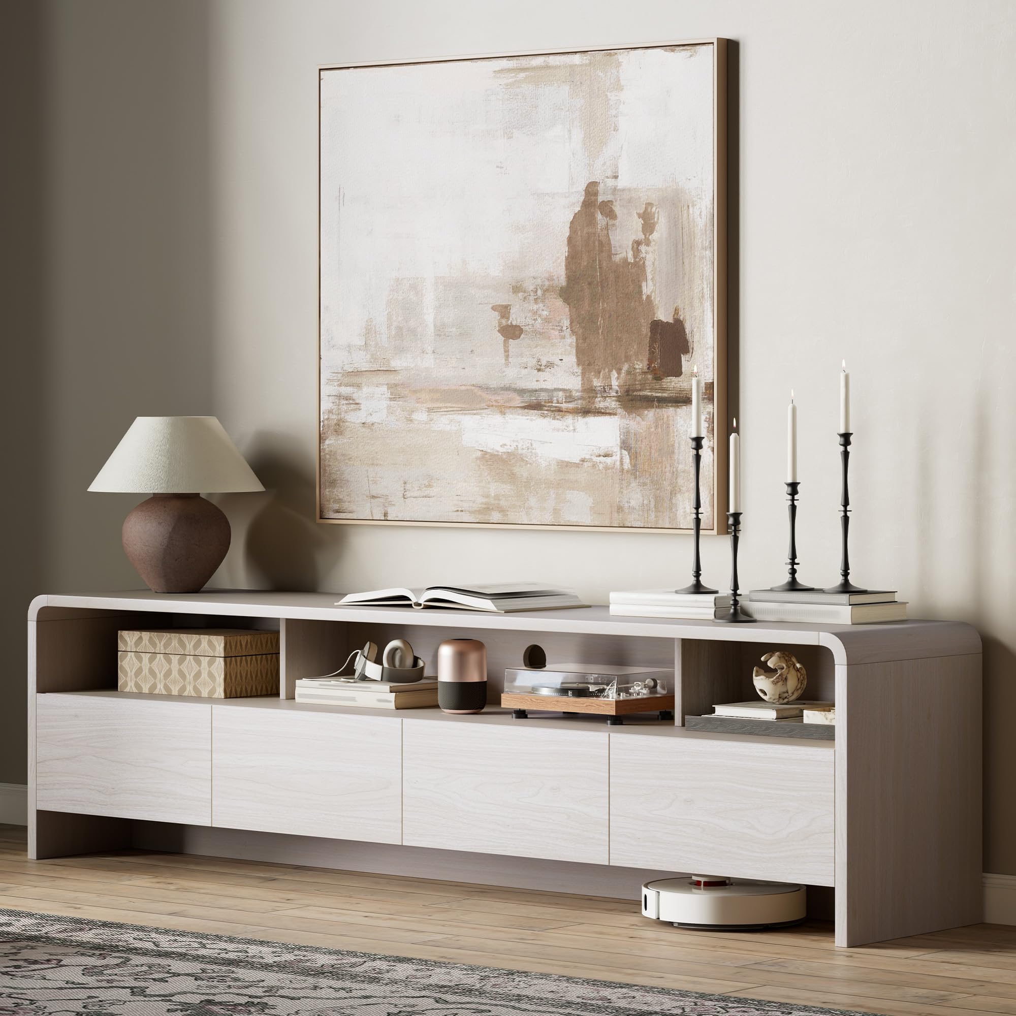 70" Wood TV Stand with Curved Edge for TVs up to 80"