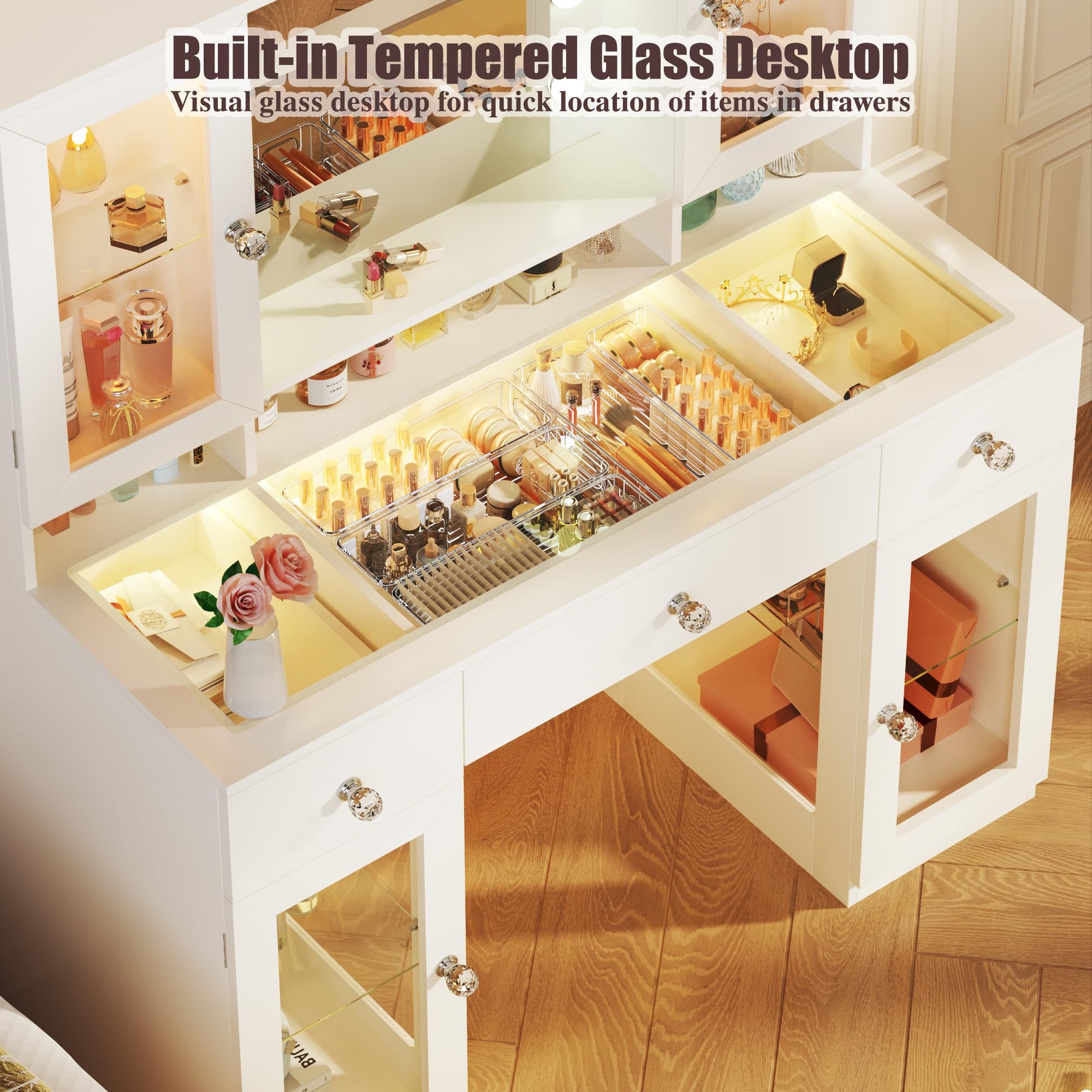 43" Vanity Desk with Mirror and RGB Lights