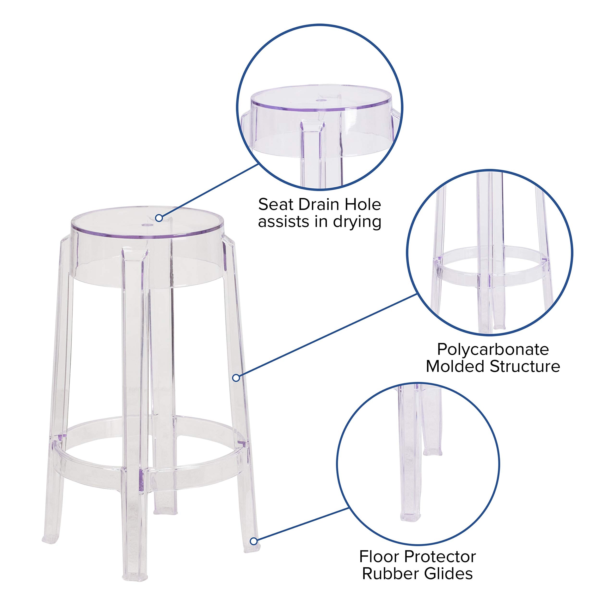 Transparent Counter Height Stool with Foot Ring