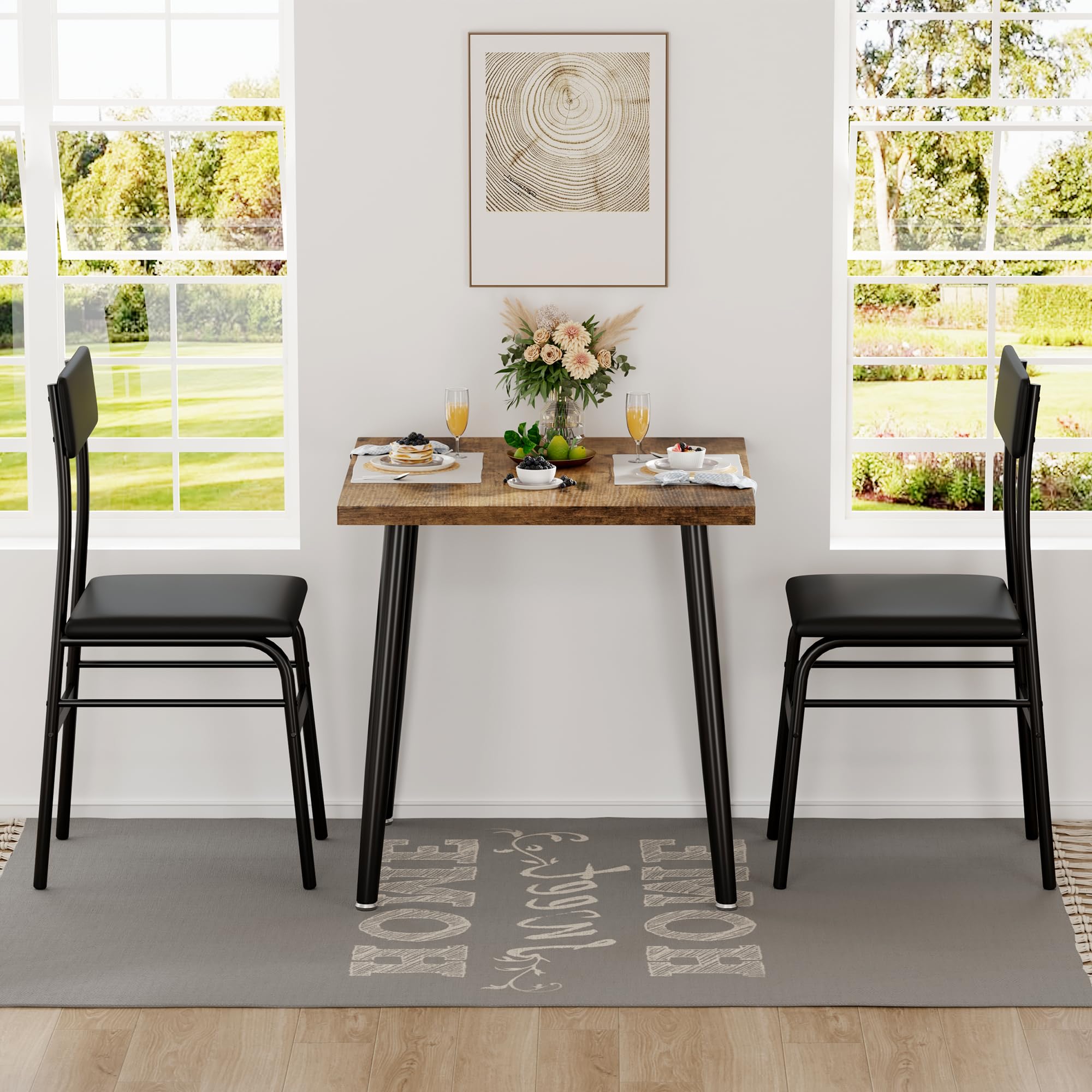 3-Piece Dining Table Set with Upholstered Chairs