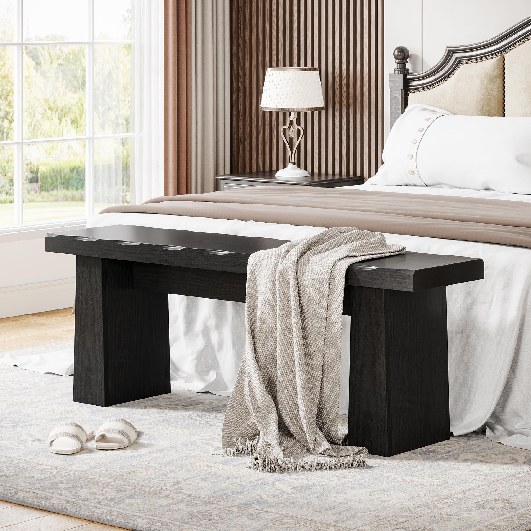 47-Inch Wooden Entryway Bench with Sturdy Frame