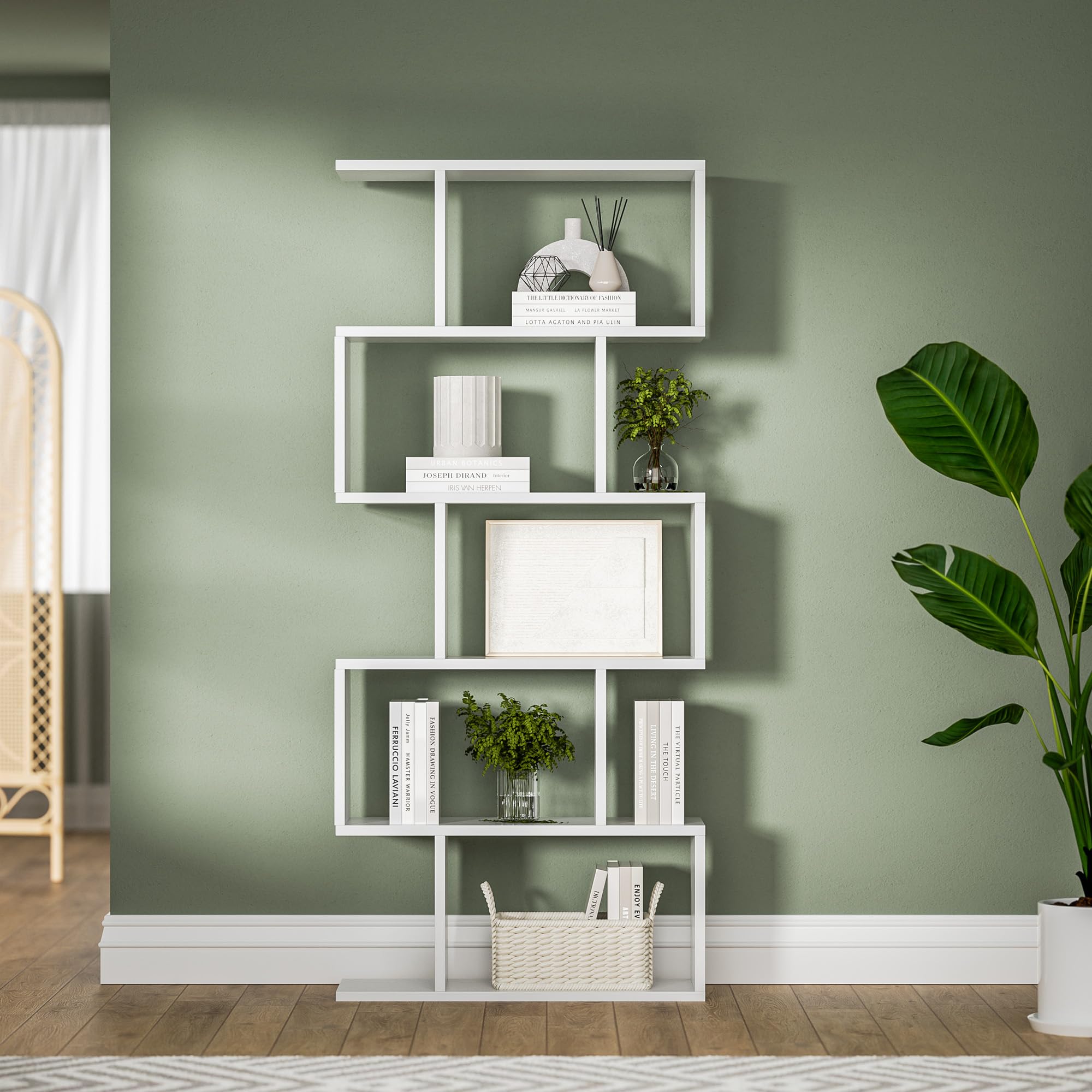 5-Tier S-Shaped Bookcase Set of 2 White