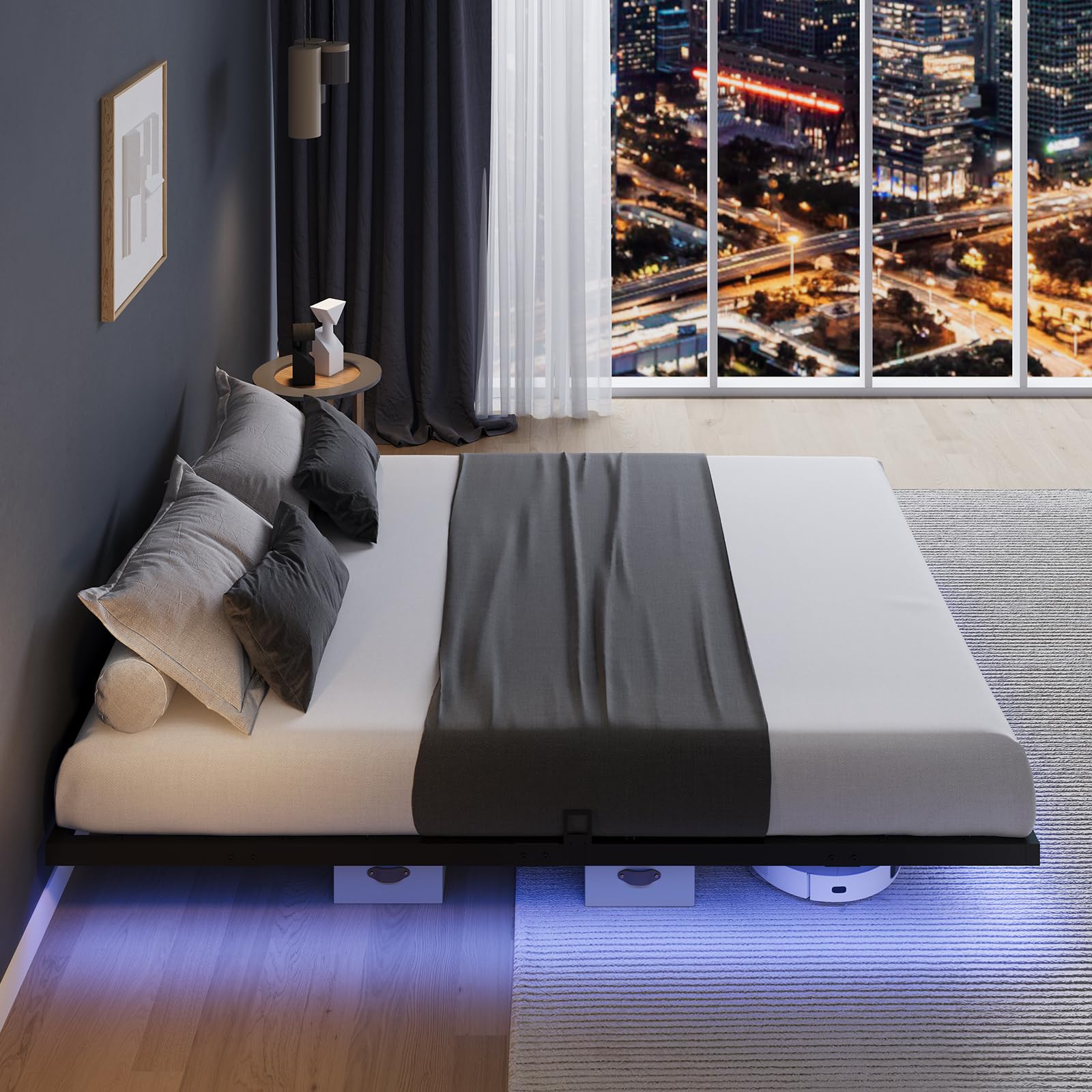 Queen Bed Frame with LED Lights and Floating Design