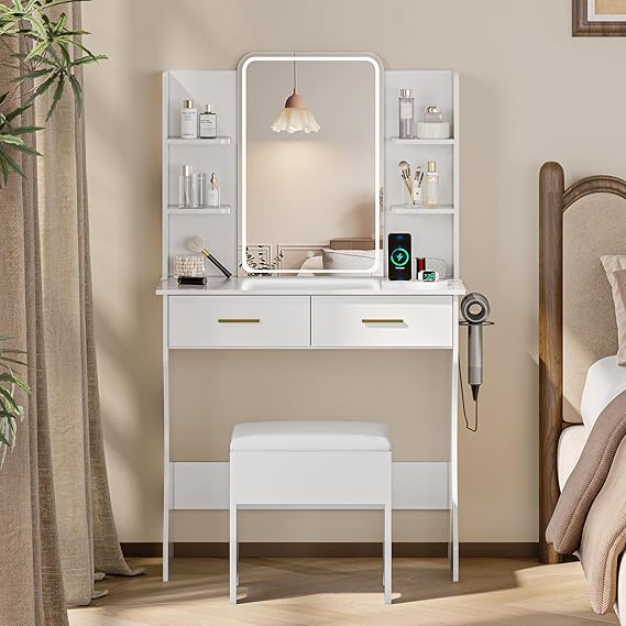 LED Makeup Vanity Desk with Mirror and Storage
