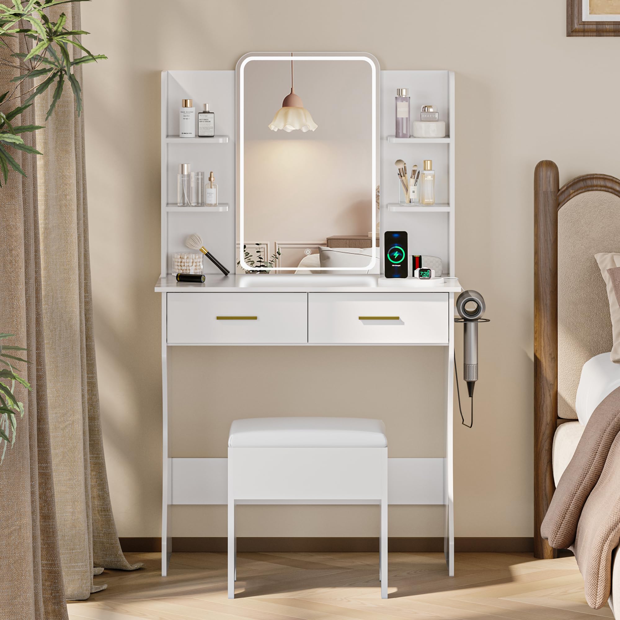 LED Makeup Vanity Desk with Mirror and Storage