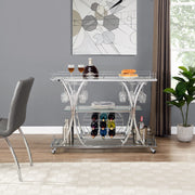 3-Tier Silver Bar Cart with Glass Holders and Wine Rack