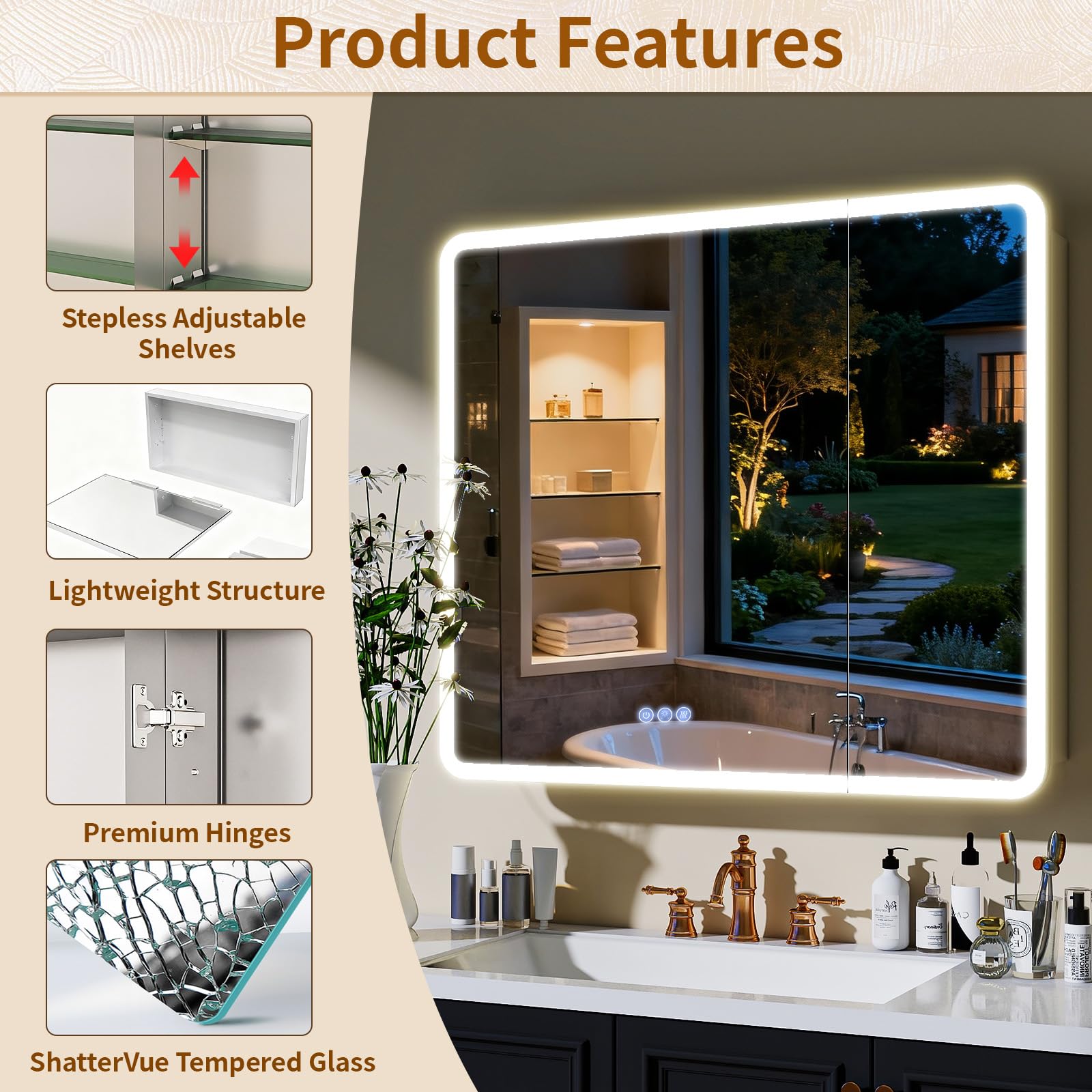 36x32 LED Bathroom Medicine Cabinet with Mirror