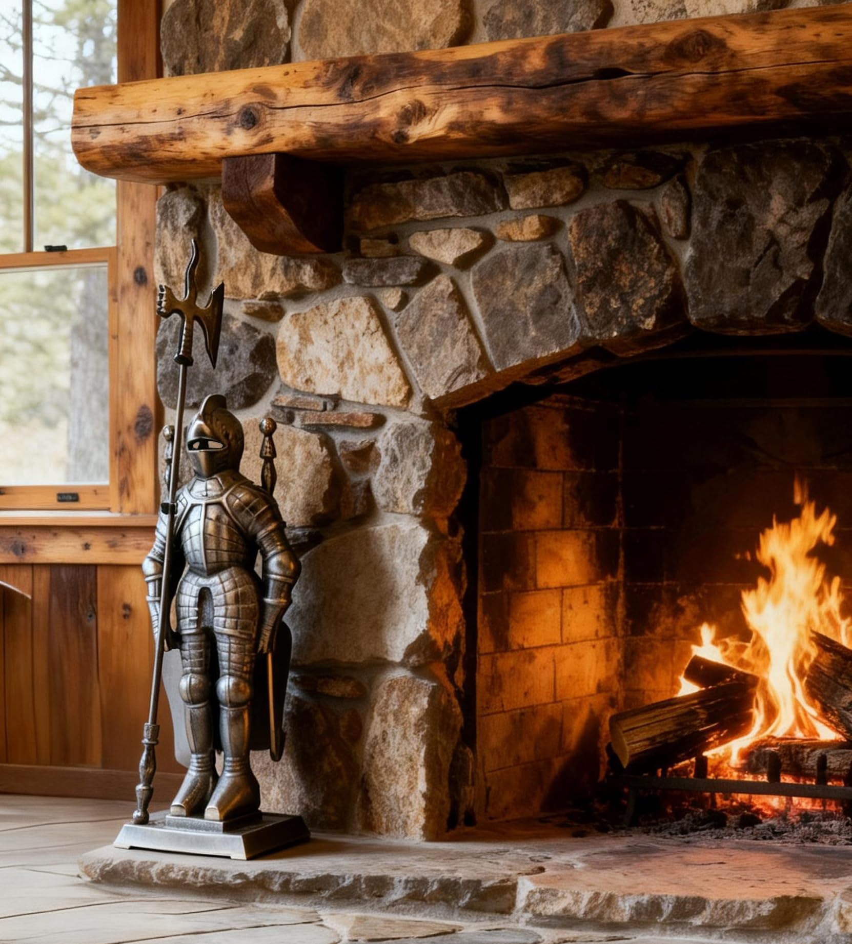 Medieval Knight Fireplace Tool Set - 4 Piece Cast Iron