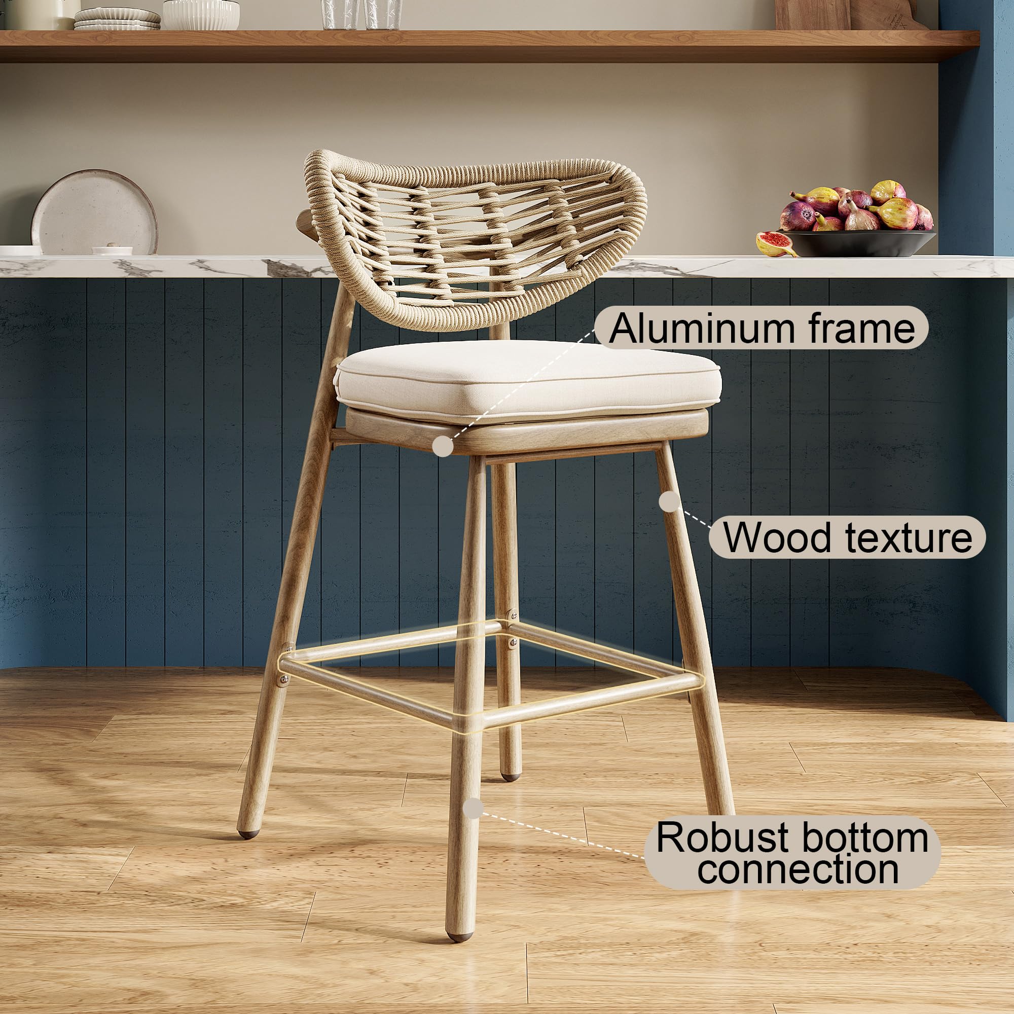 Rattan Back Bar Stool Set of 2