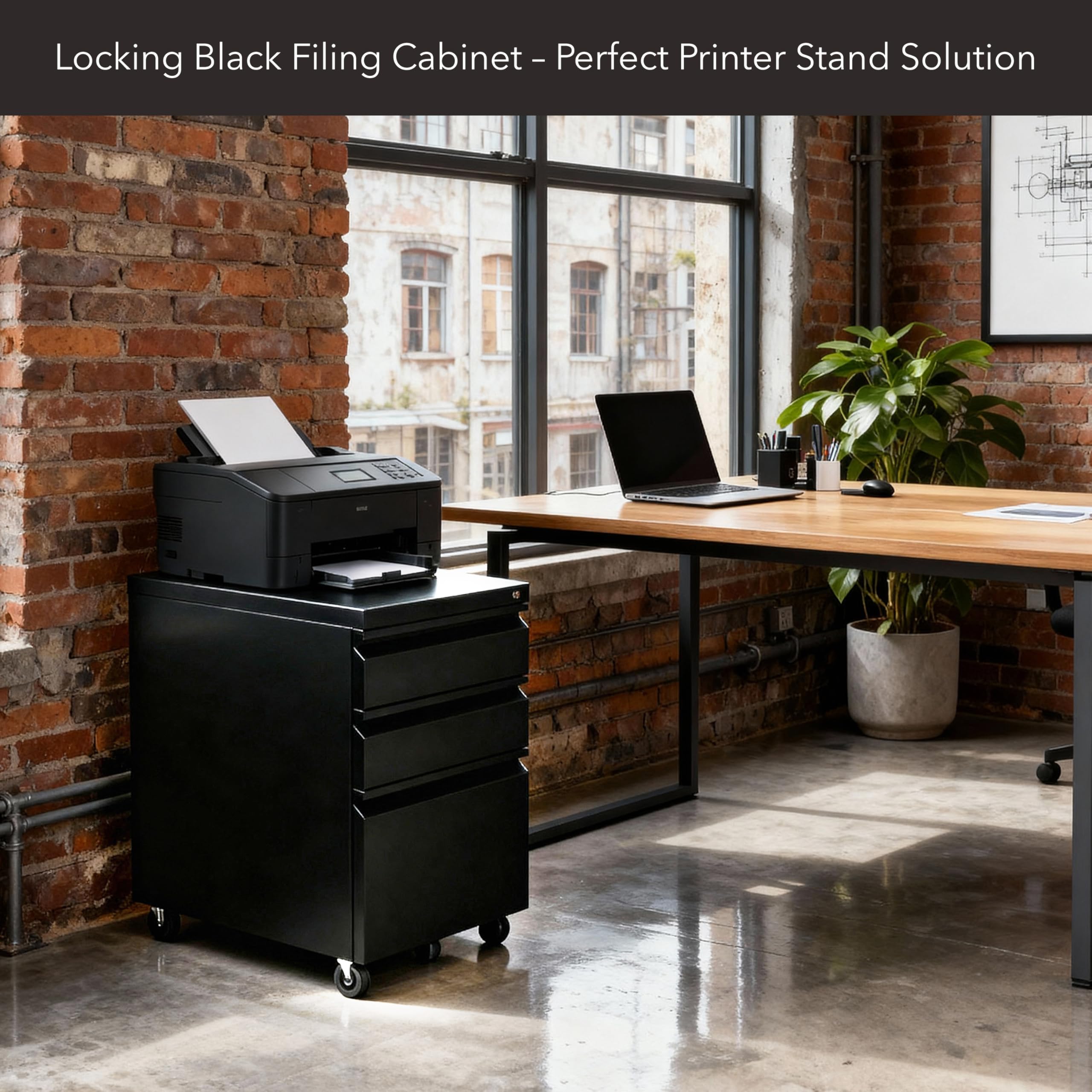 3-Drawer File Cabinet with Lock and Wheels