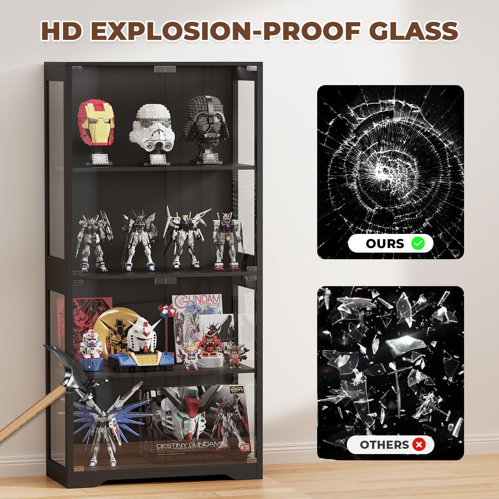 4-Tier Glass Display Cabinet with LED Lights