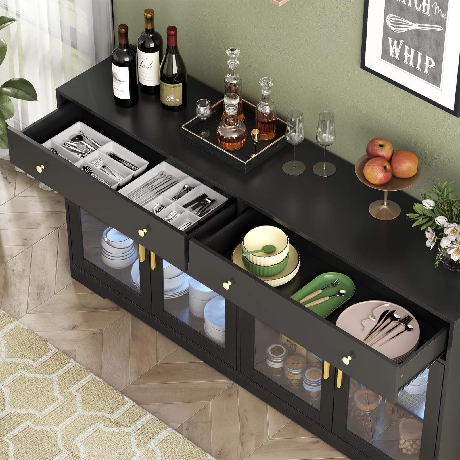 55" LED Buffet Cabinet with Glass Doors
