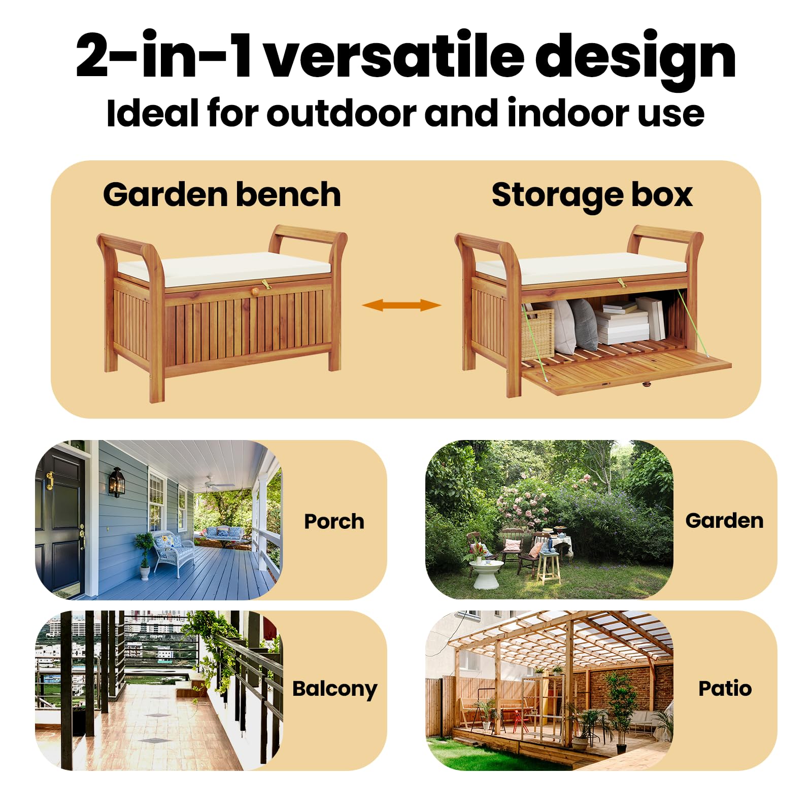 Garden Storage Bench with Cushion