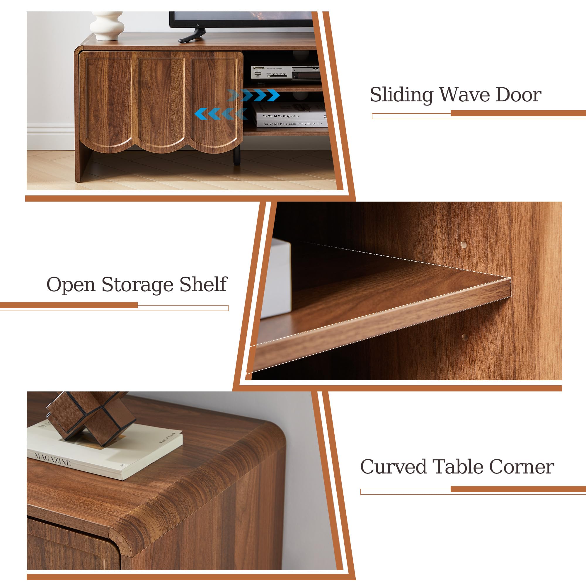 63" TV Stand Wave Panel Entertainment Center