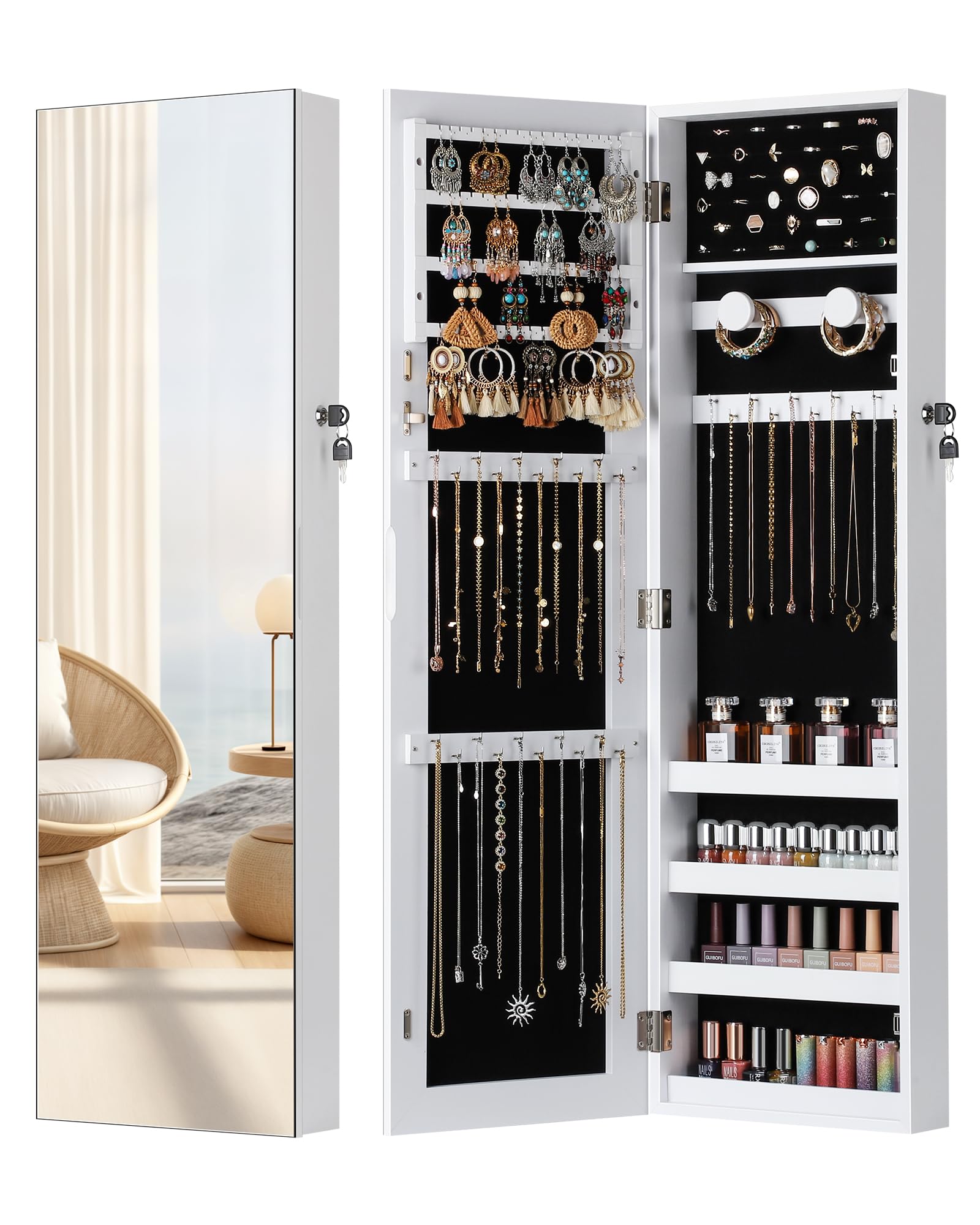 Wall Mounted Jewelry Armoire with Full Length Mirror