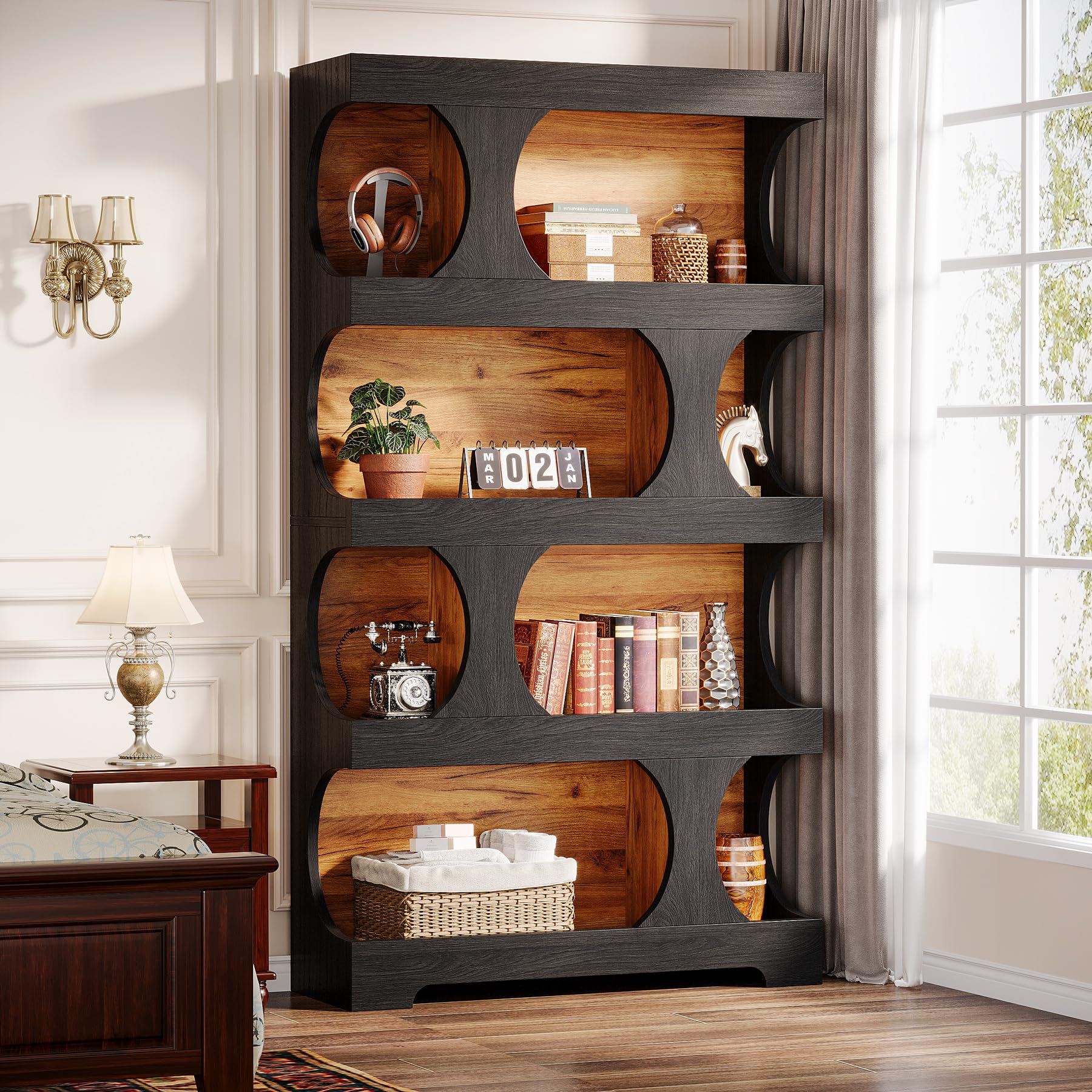 71" Asymmetrical Black Bookcase