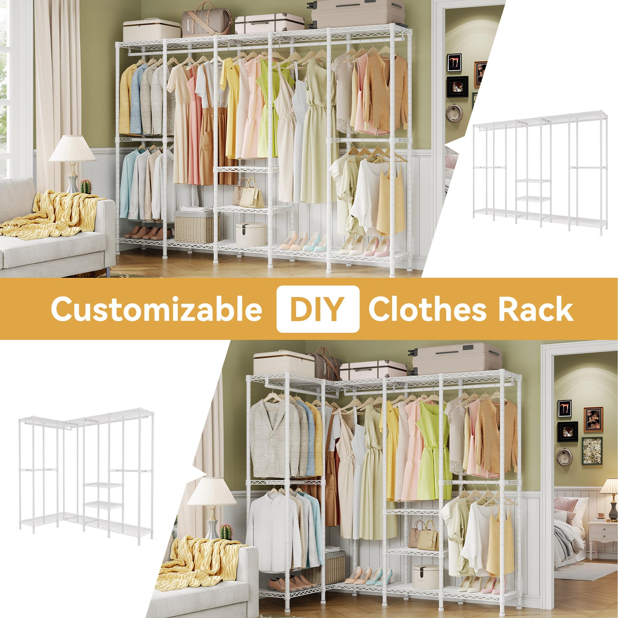Extra Large Heavy Duty Clothes Rack with Adjustable Shelves