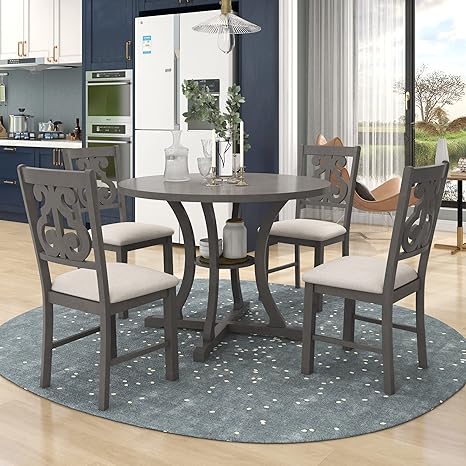5-Piece Round Dining Table Set with 4 Chairs