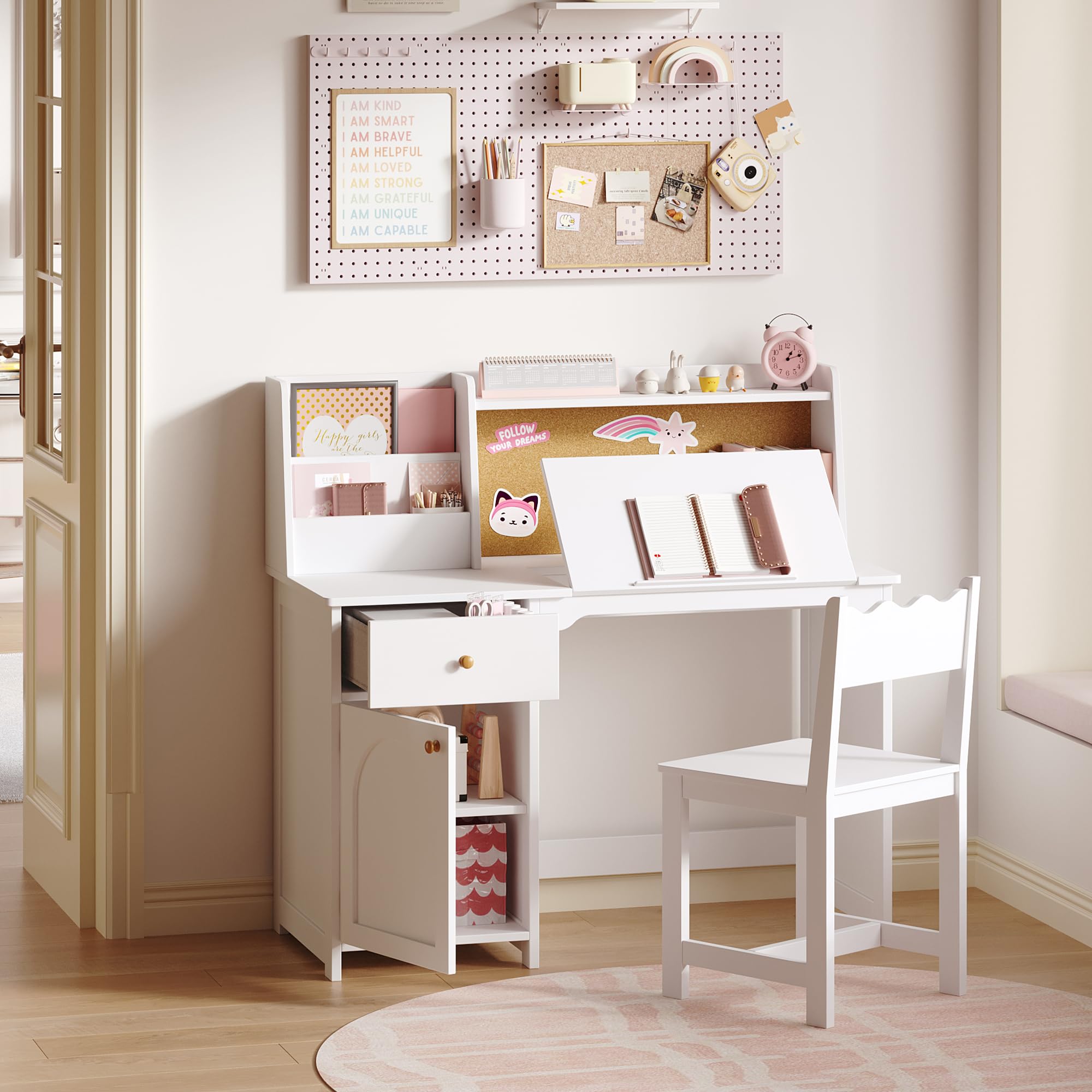 Kids Study Desk and Chair Set with Tiltable Desktop