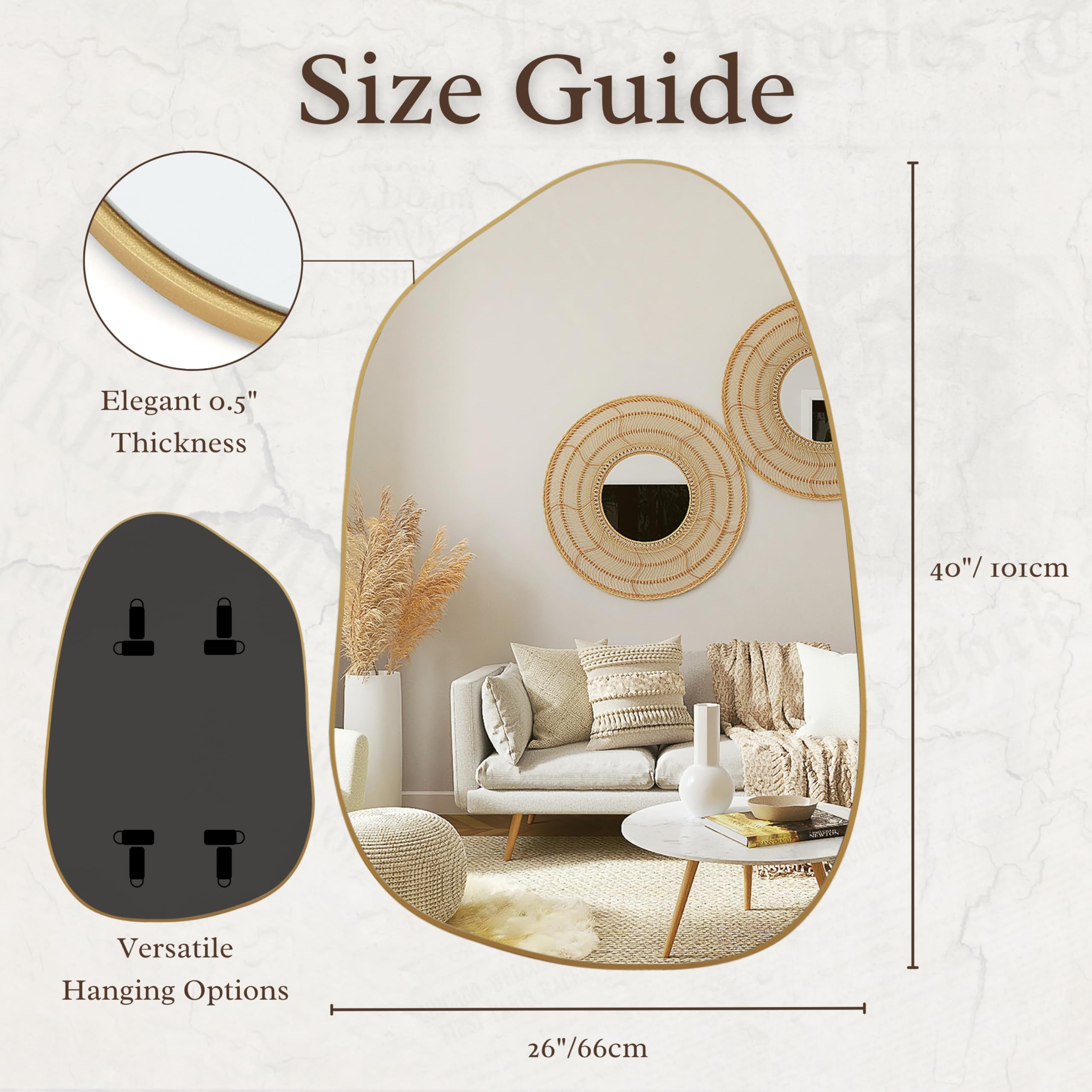 Irregular Asymmetrical Wall Mirror 40x26 Gold