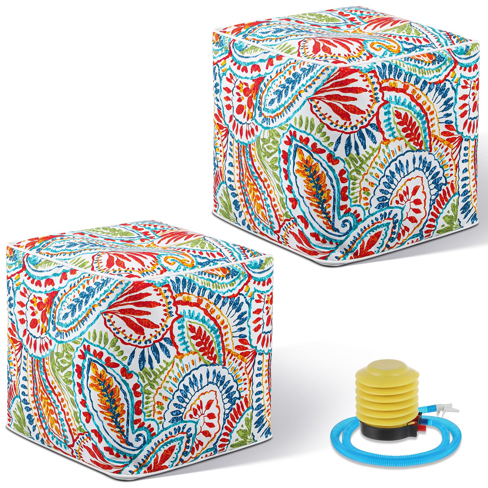 Inflatable Ottoman Poufs Indoor Outdoor Square Footstool with Handle
