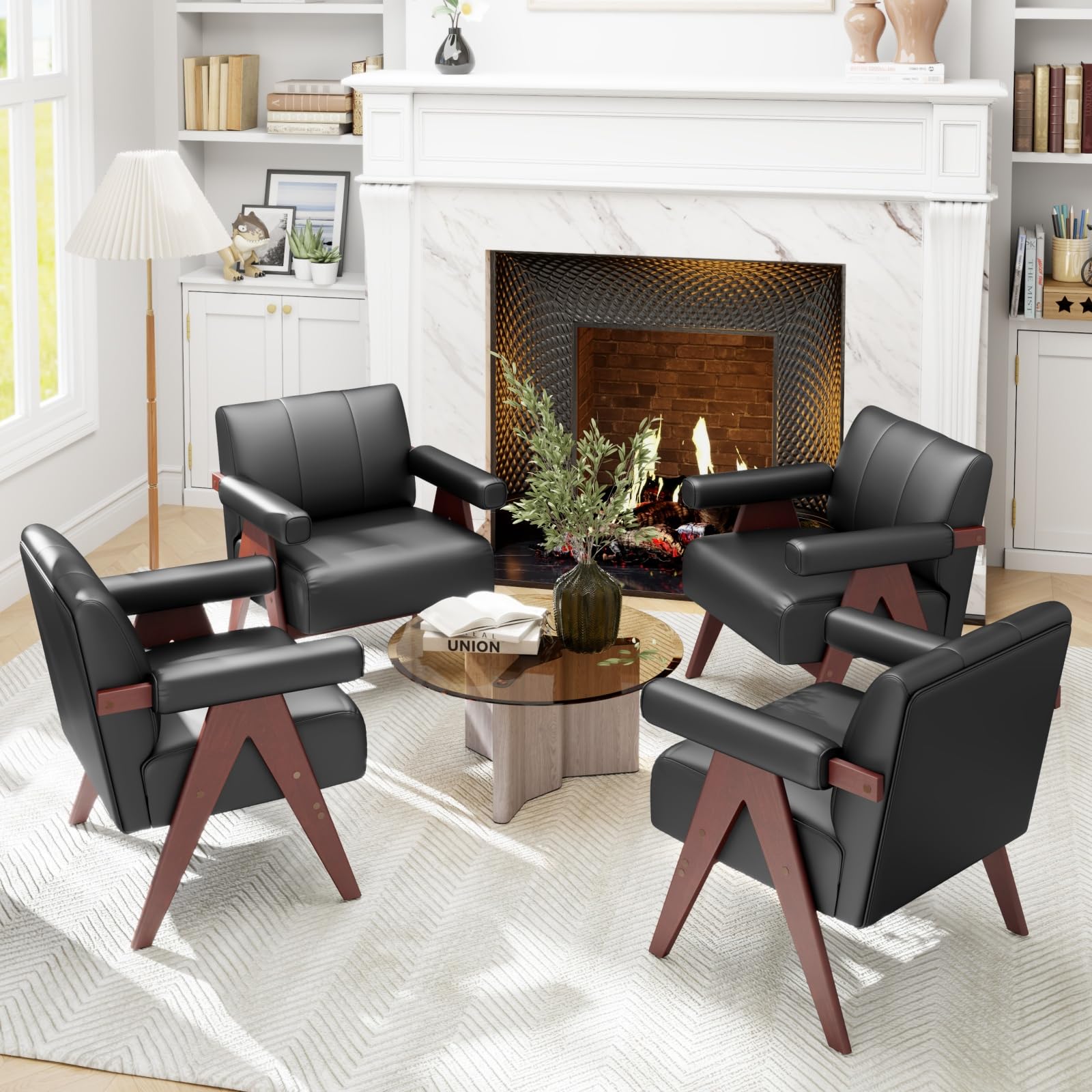 Black Leather Accent Chairs Set of 2