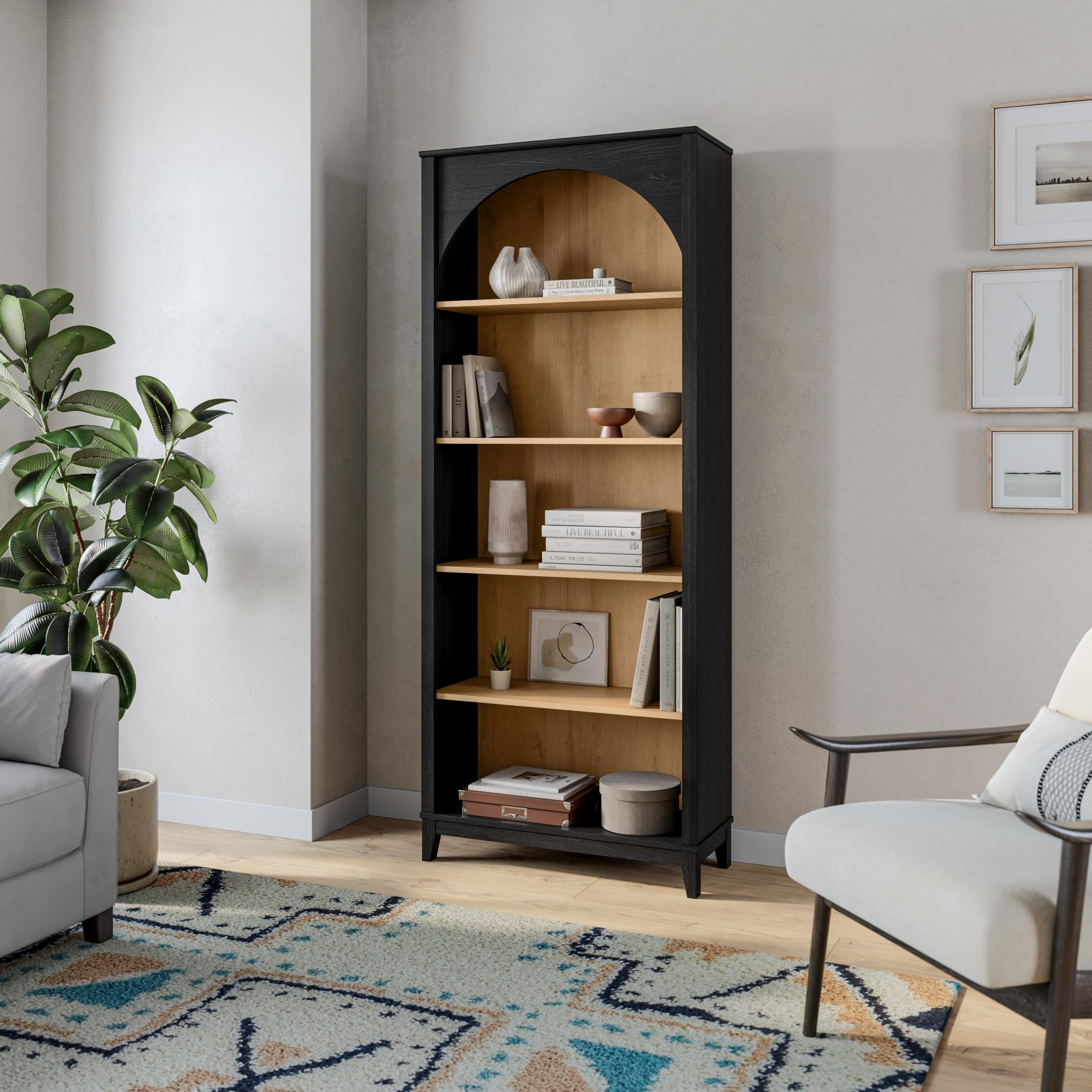 Arched Bookcase 78" Tall 5-Tier with Adjustable Shelves
