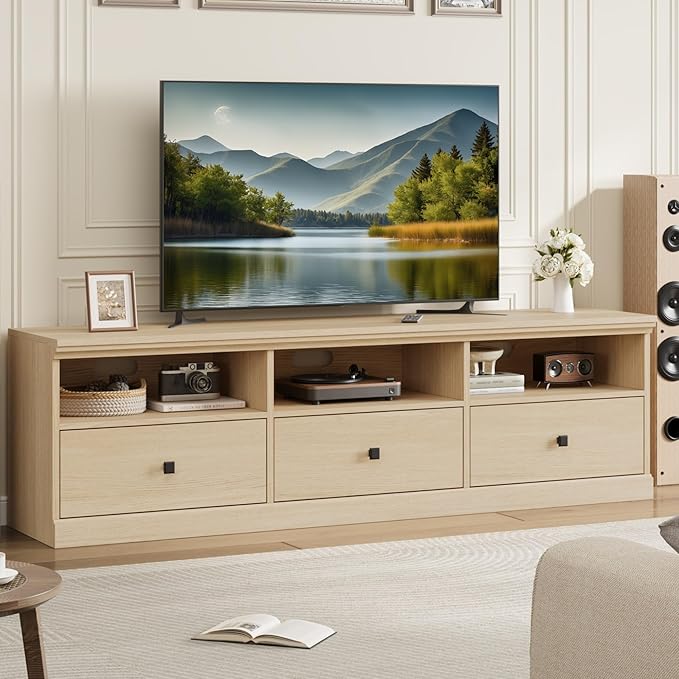 70-Inch TV Stand with Storage Drawers and Open Shelves