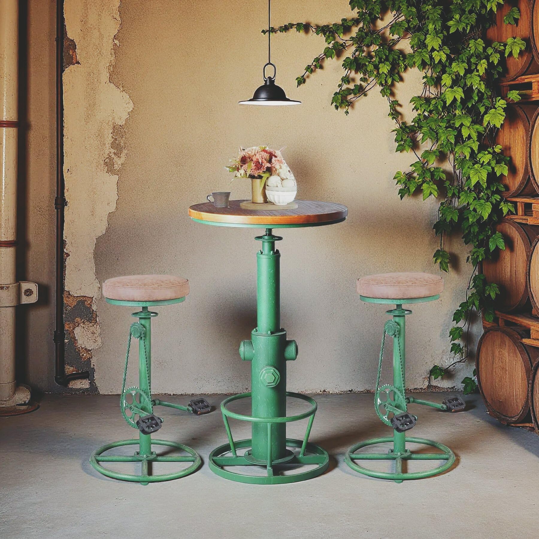 3 Piece Pub Bar Set with Adjustable Stools
